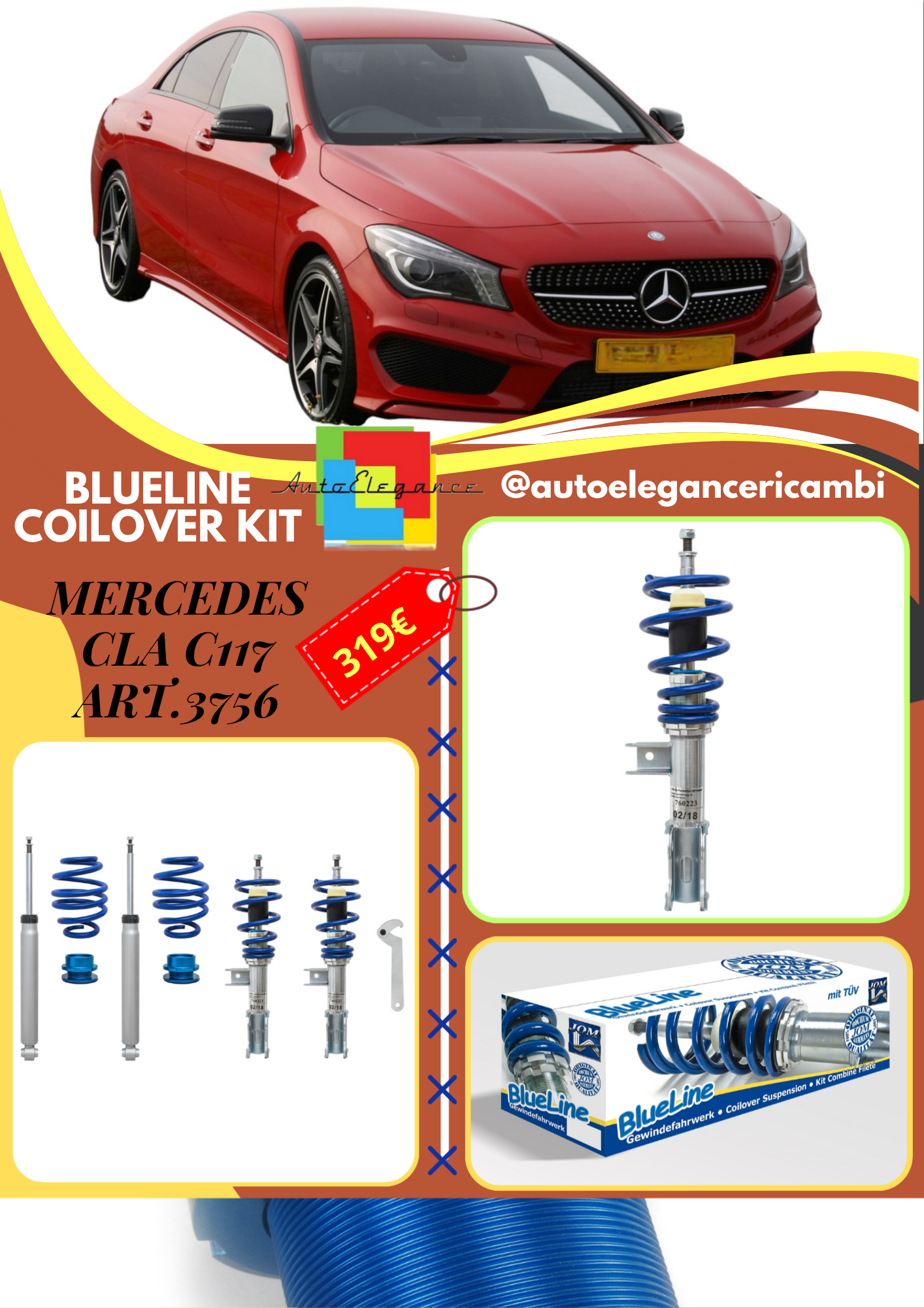 🎀Art.3756 Kit assetto sportivo a ghiera BlueLine adatto per Mercedes CLA C117🎀