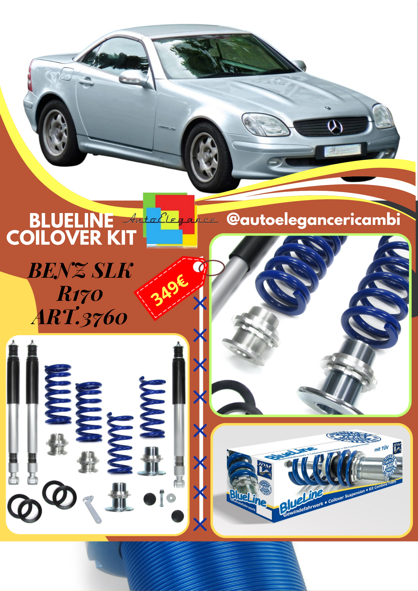 🎀Art.3760 Kit coilover sportivo BlueLine adatto per Mercedes Benz SLK R170🎀