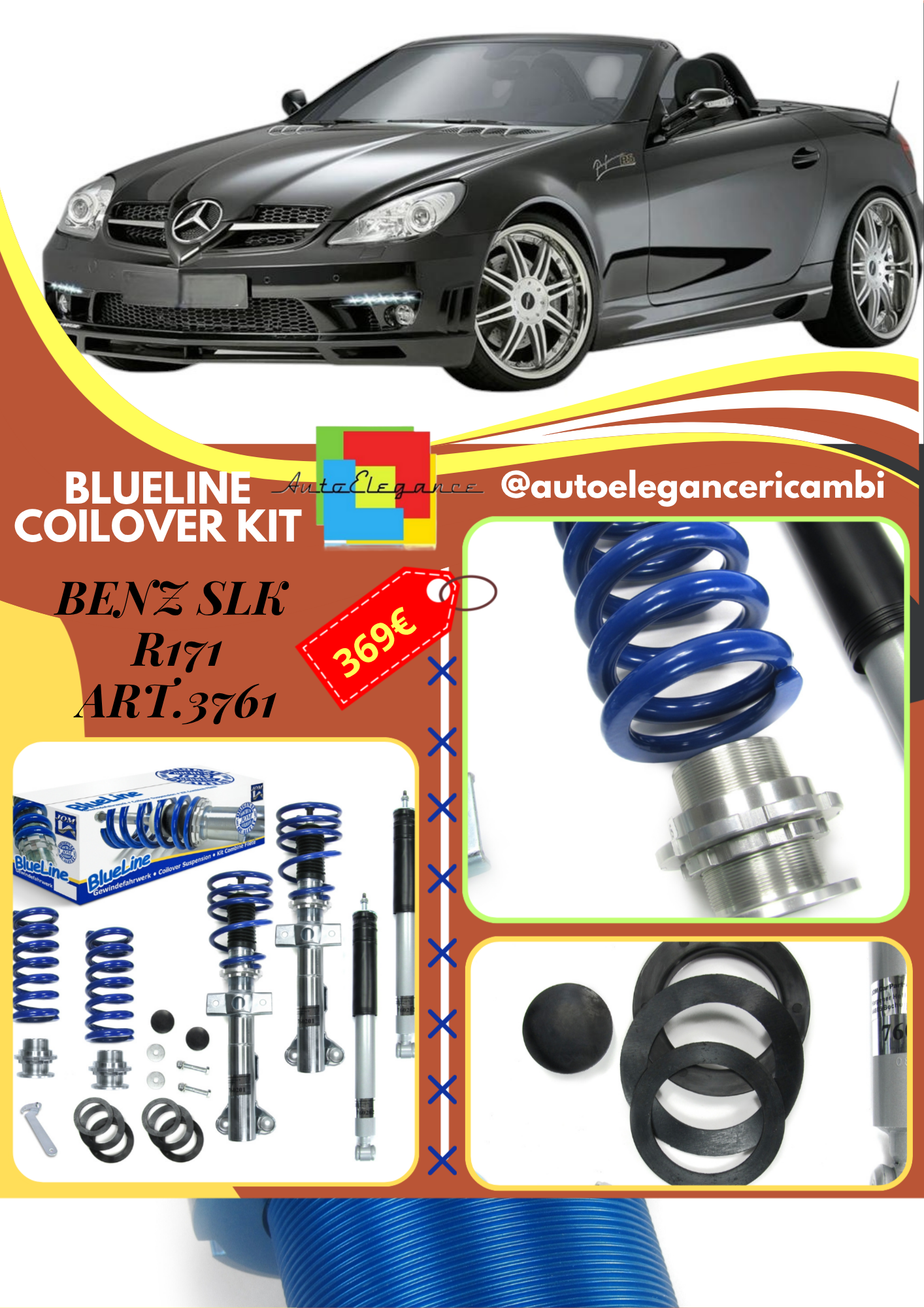 🎀Art.3761 Kit coilover sportivo BlueLine adatto per Mercedes Benz SLK R171 🎀
