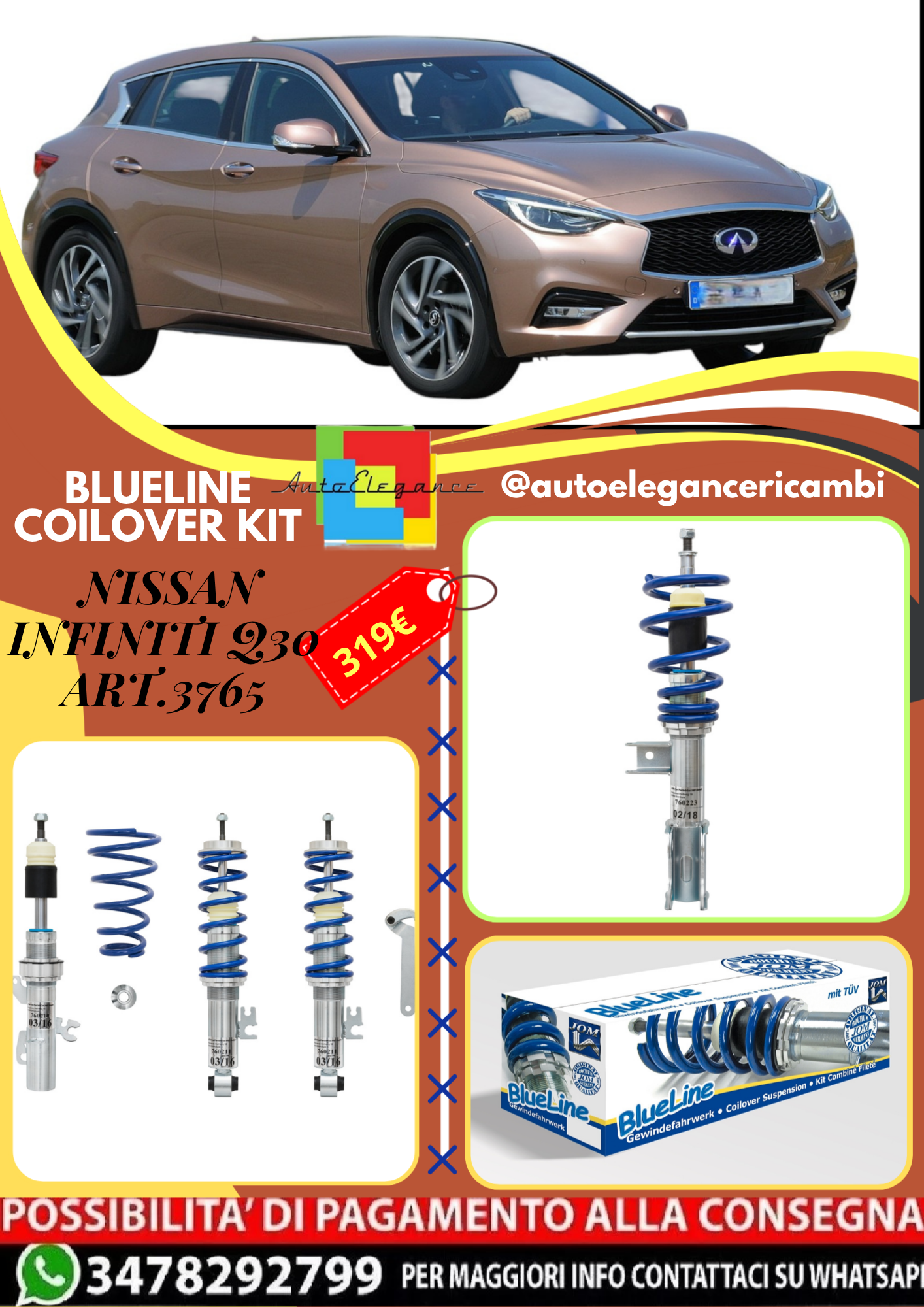 🎀Art.3765 BlueLine Kit coilover sportivo adatto per Nissan Infiniti Q30 🎀
