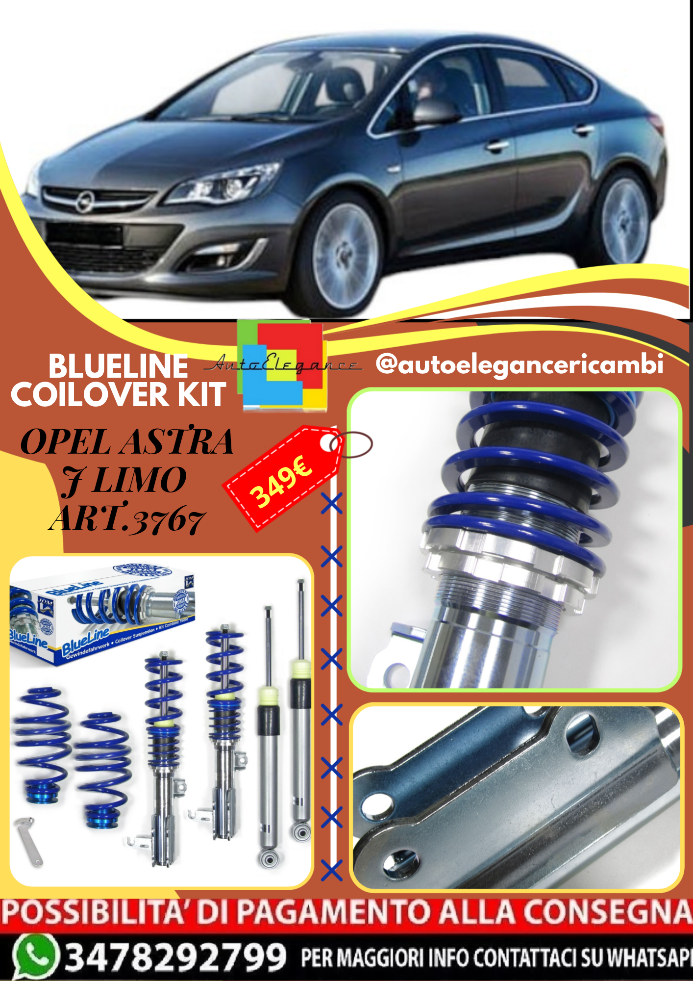 🎀Art.3767 Kit assetto sportivo a ghiera BlueLine adatto per Opel Astra J Limo🎀