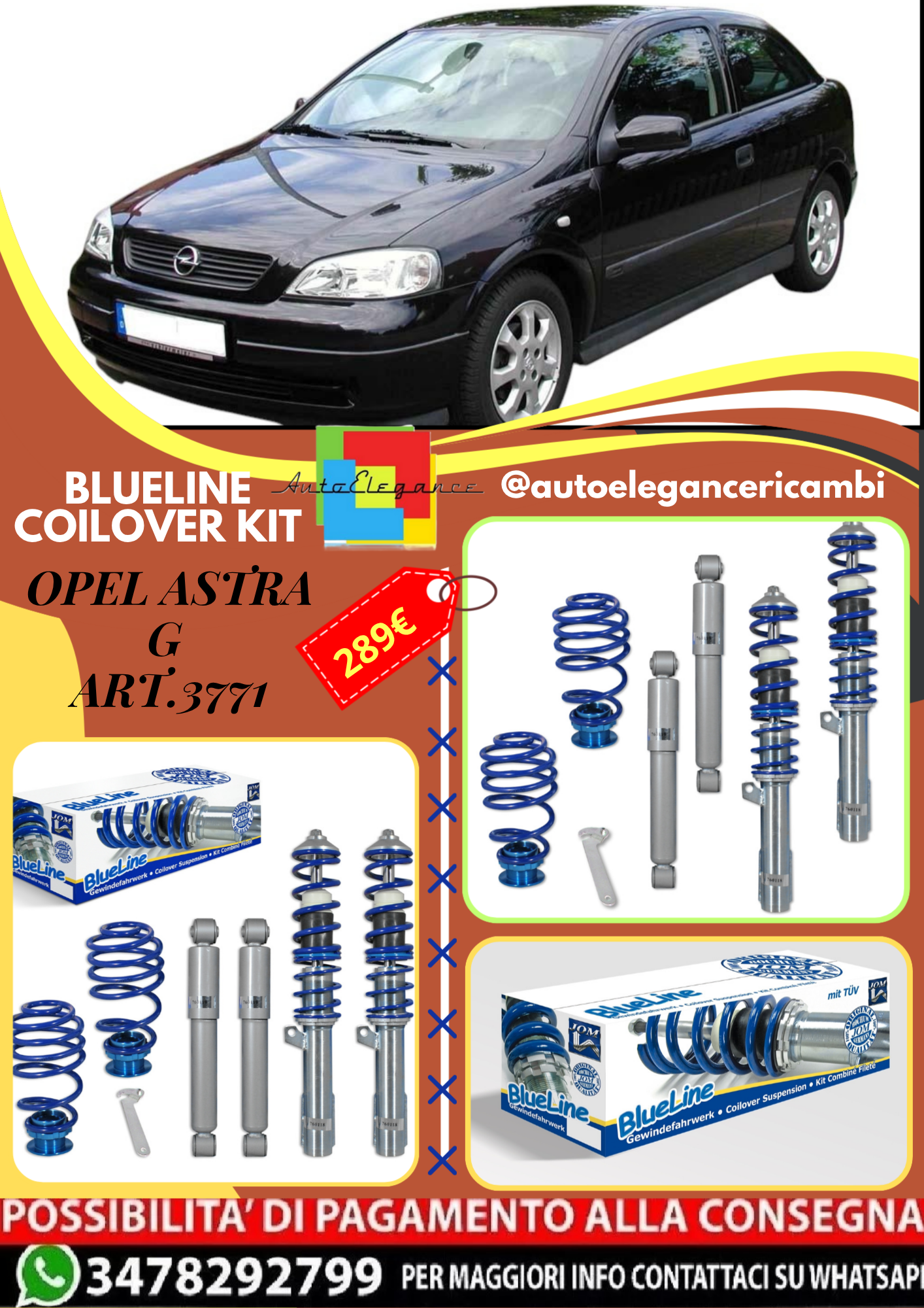 🎀Art.3771 Kit assetto sportivo ghiero BlueLine adatto per Opel Astra G 🎀