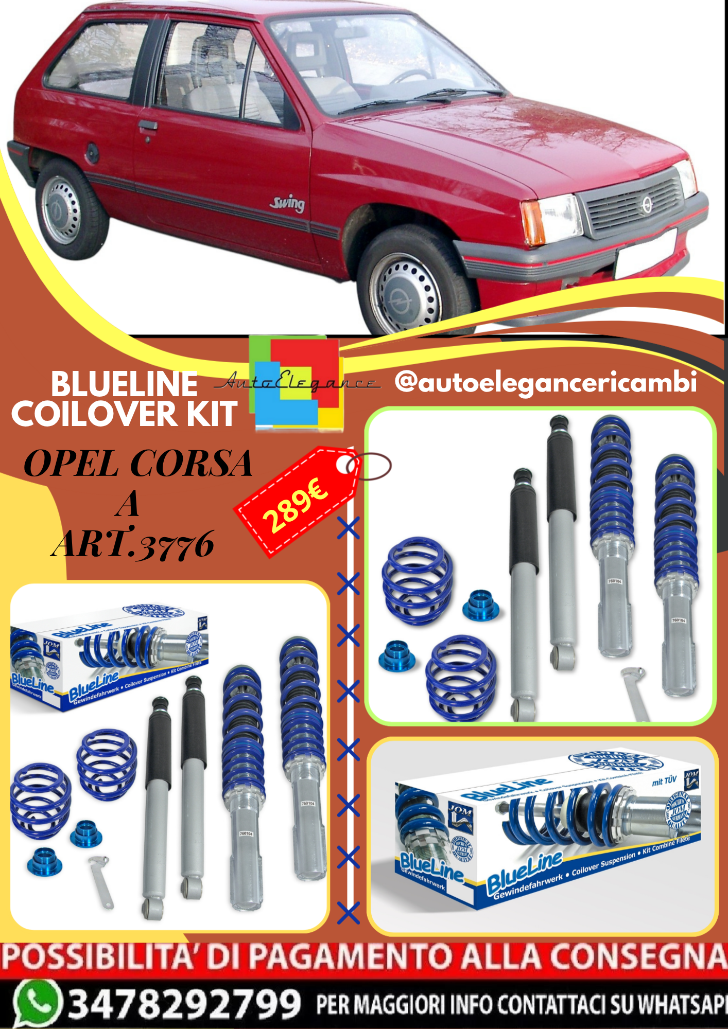 🎀Art.3776 Kit assetto sportivo a ghiera BlueLine adatto per Opel Corsa A 🎀