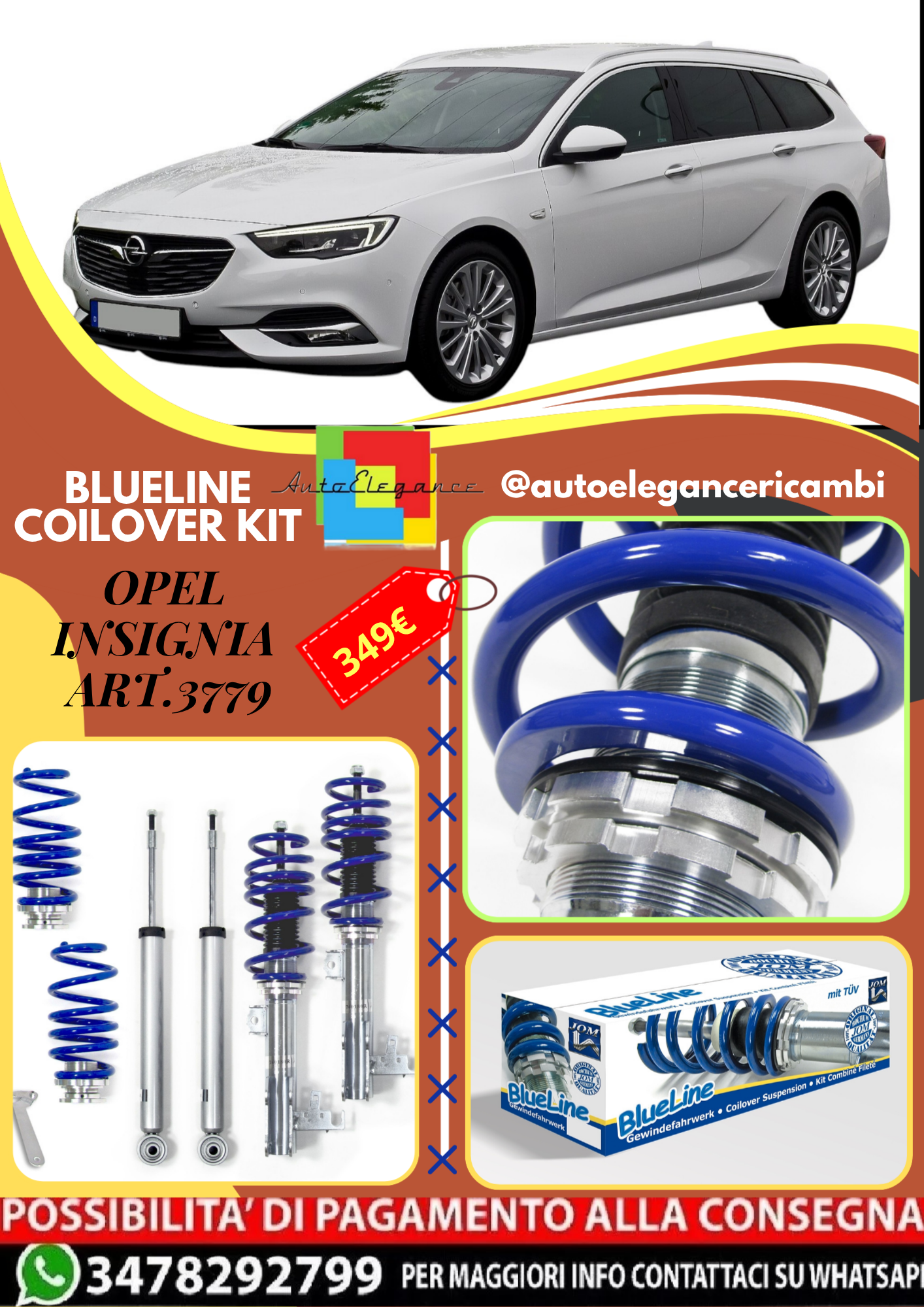 🎀Art.3779 Kit assetto sportivo a ghiera BlueLine adatto per Opel Insignia🎀