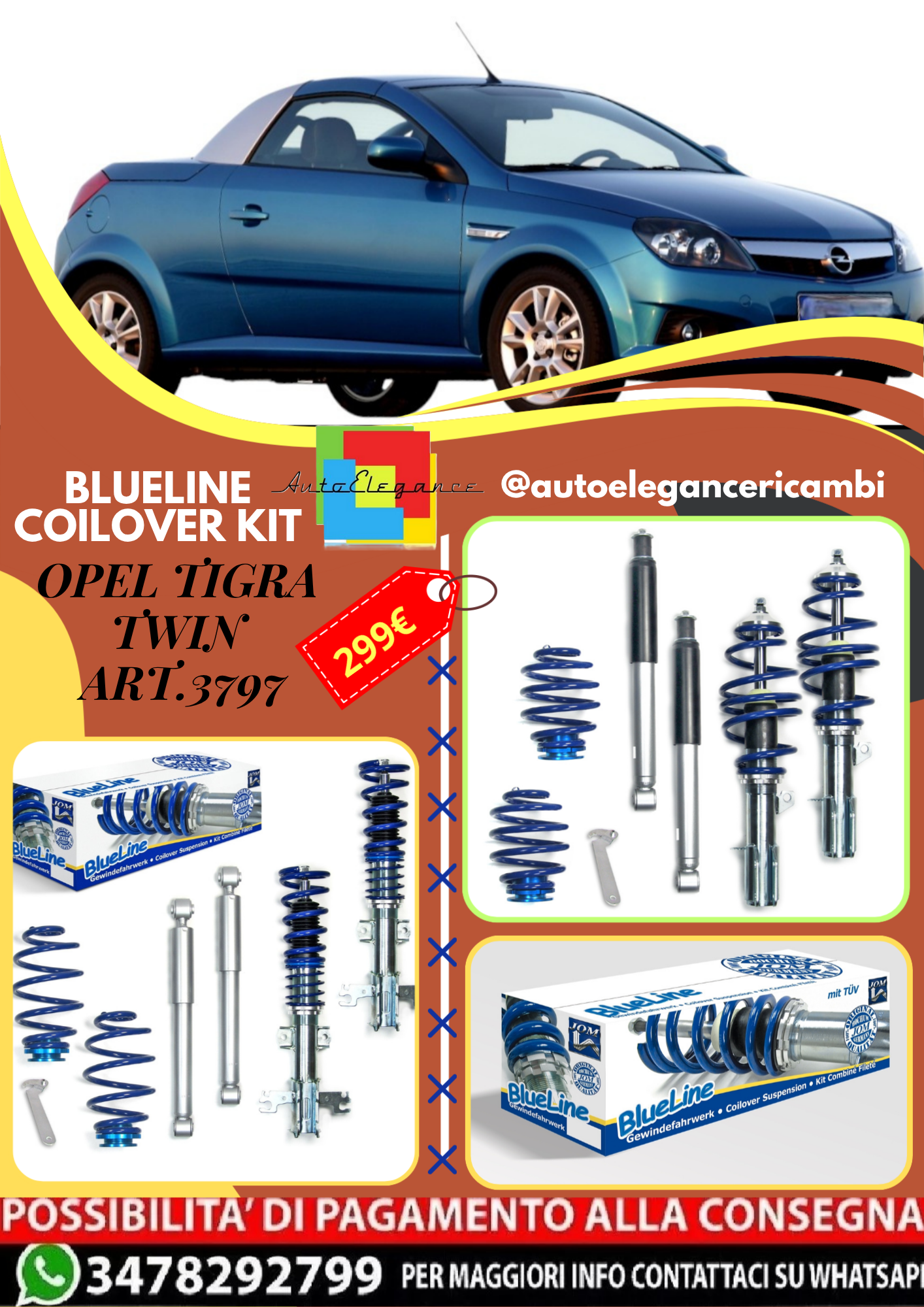 🎀Art.3797 Kit assetto sportivo ghierino Blueline adatto per Opel Tigra Twin🎀