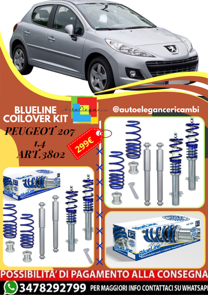 🎀Art.3802 Kit coilover sportivo Blueline adatto per Peugeot 207 1.4🎀