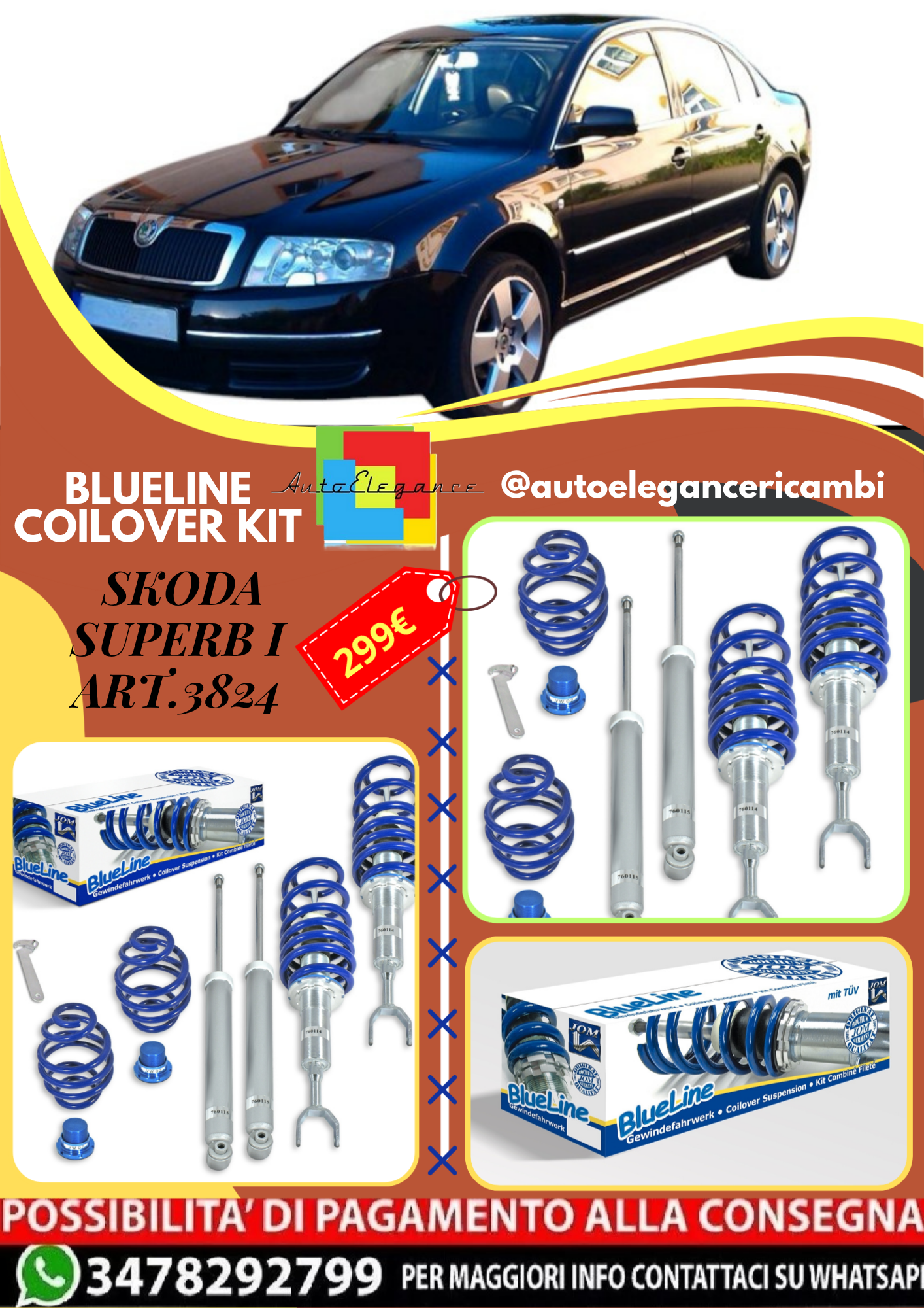🎀Art.3824 Kit assetto a ghiera BlueLine adatto per Skoda Superb I (3U)🎀