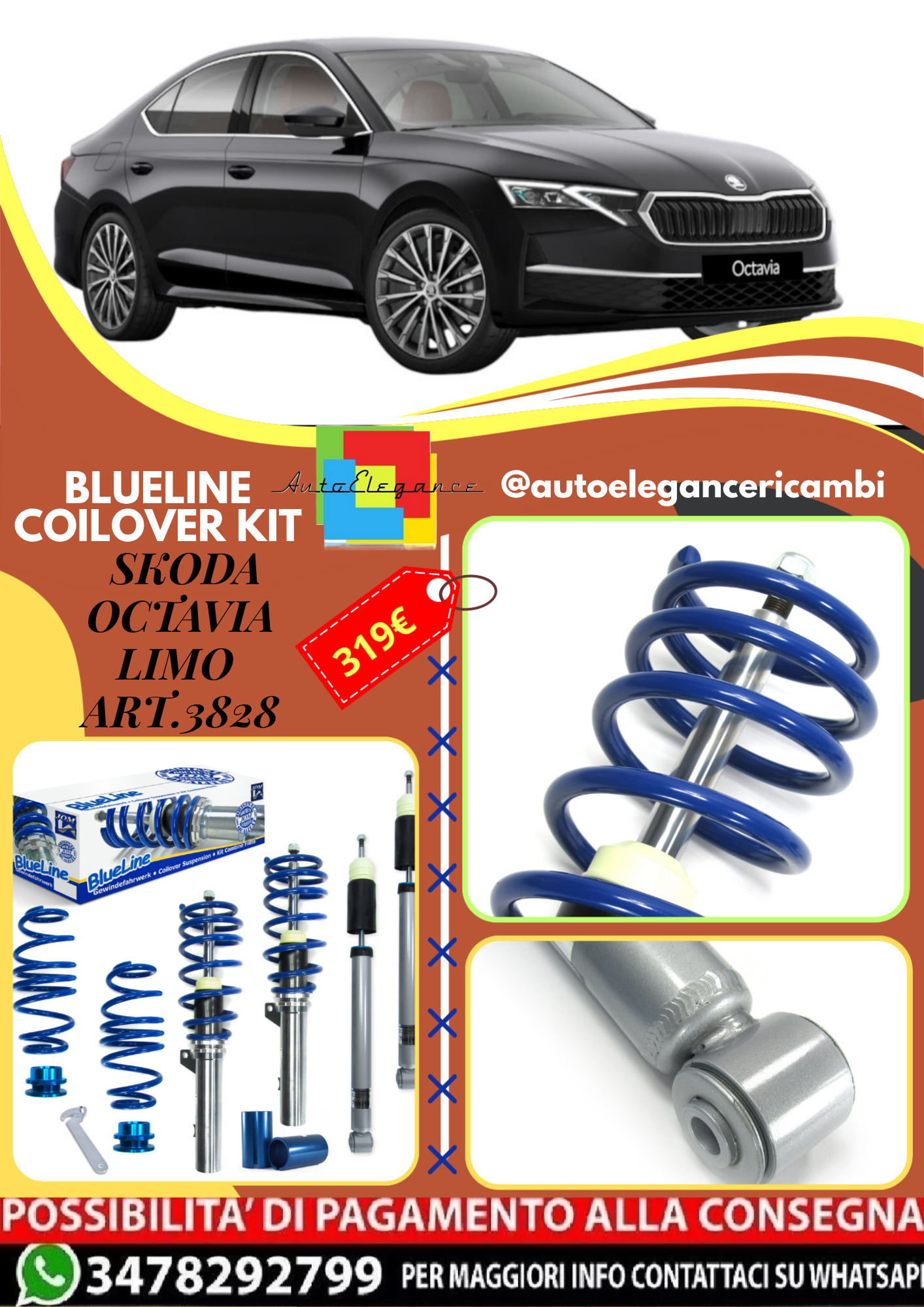 🎀Art.3828 Kit  sportivo a ghiera BlueLine adatto per Skoda Octavia Limo🎀