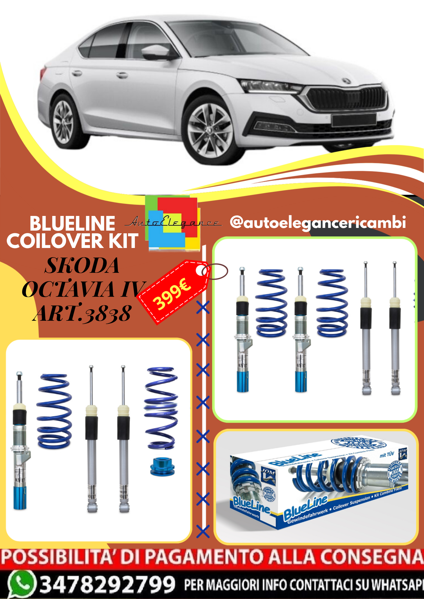 🎀Art.3838 Kit assetto sportivo a ghiera BlueLine adatto per Skoda Octavia IV🎀