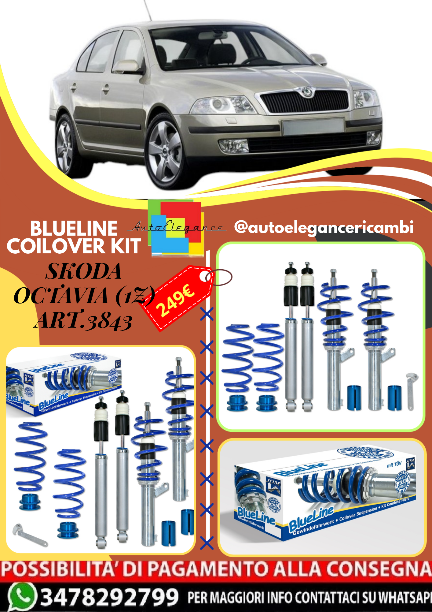 🎀Art.3843 Kit coilover sportivo BlueLine adatto per Skoda Octavia (1Z)🎀