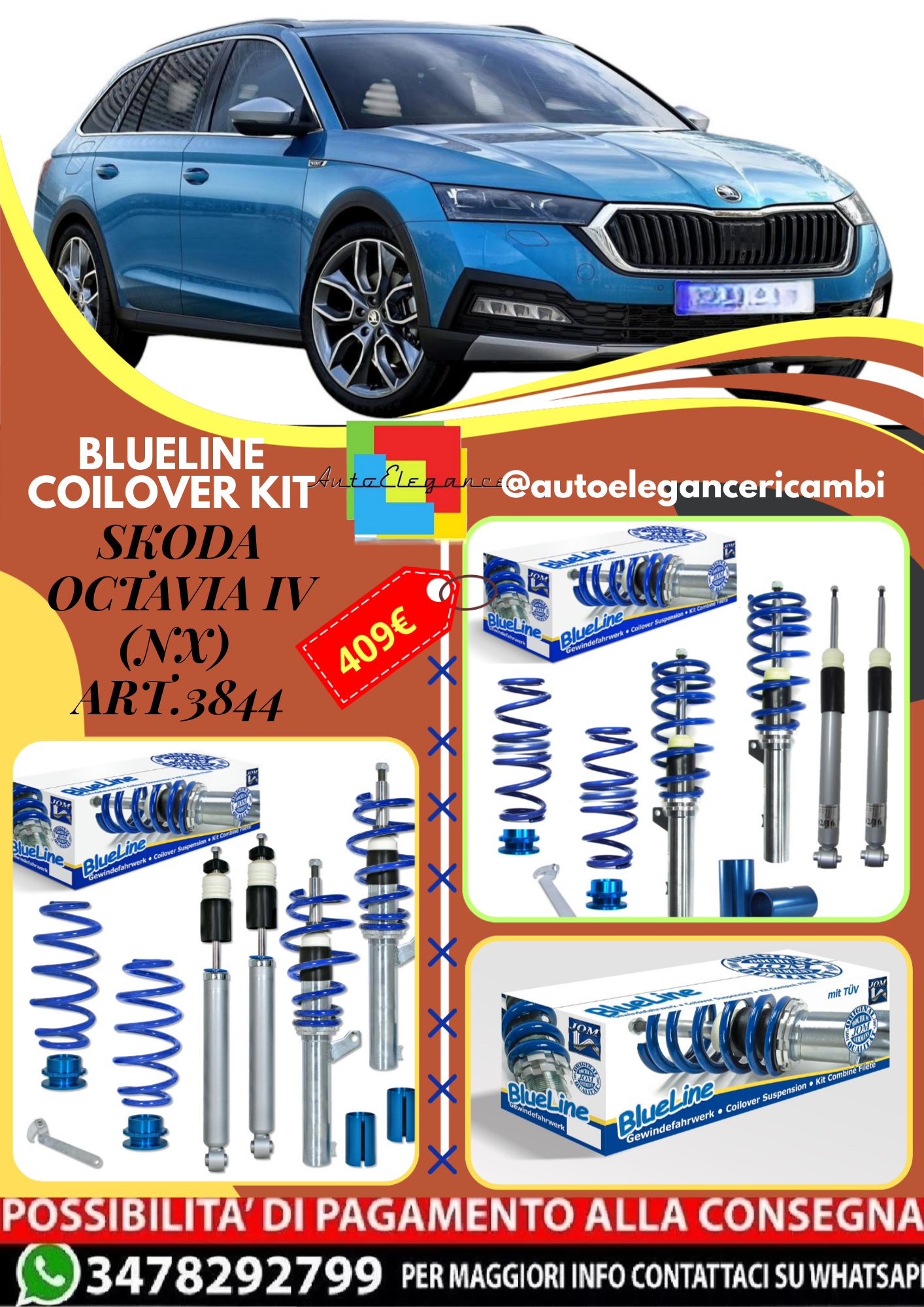 🎀Art.3844 Kit coilover sportivo BlueLine adatto per Skoda Octavia IV (NX) 🎀