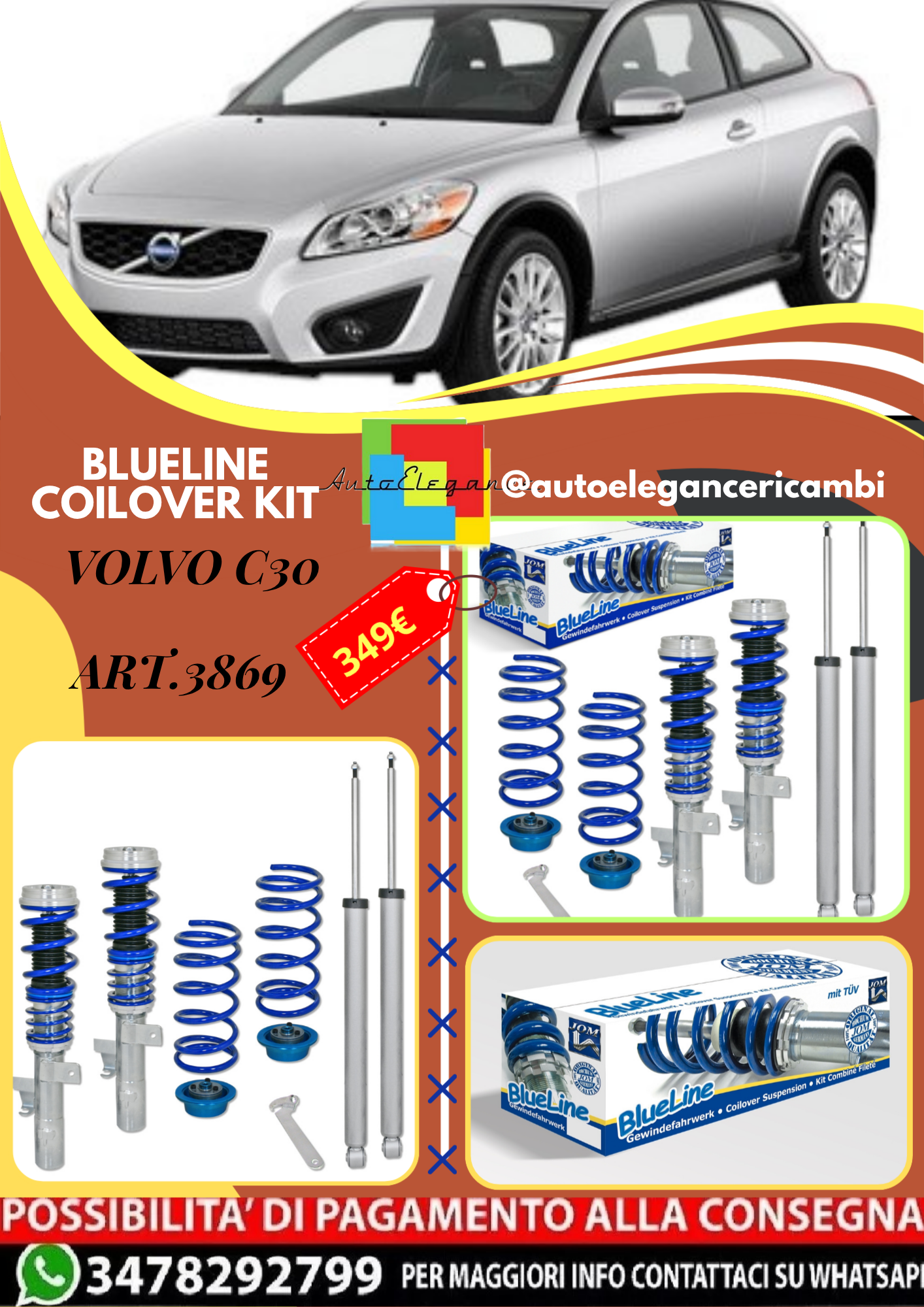 🎀Art.3869 Kit assetto sportivo ghierino BlueLine adatto per Volvo C30 🎀