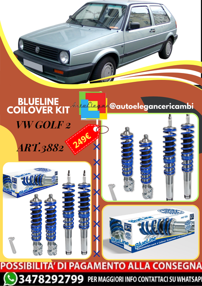 🎀Art.3882 Kit assetto sportivo a ghiera BlueLine adatto per VW Golf 2 anno 08🎀