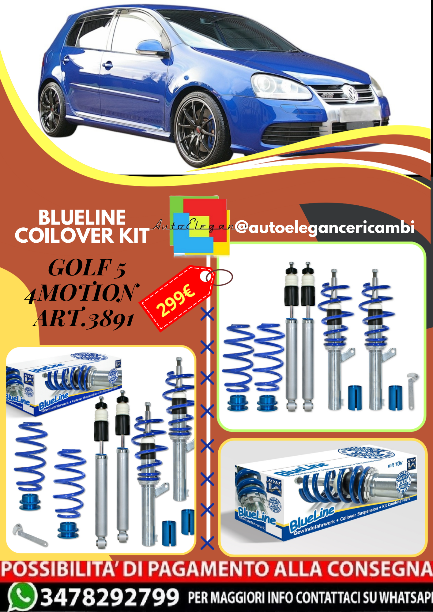 🎀Art.3891 BlueLine Kit coilover sportivo adatto per VW Golf 5 4Motion🎀