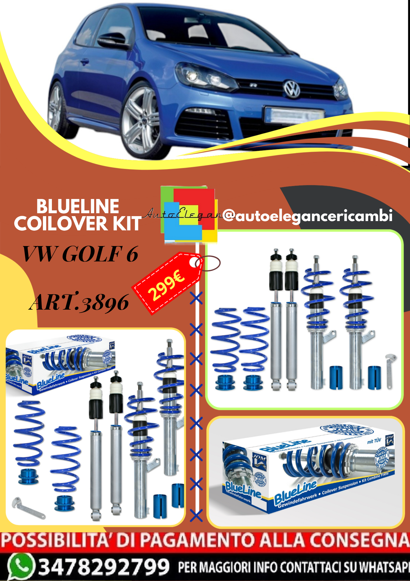 🎀Art.3896 Kit assetto sportivo a ghiera BlueLine adatto per VW Golf 6 08-12🎀