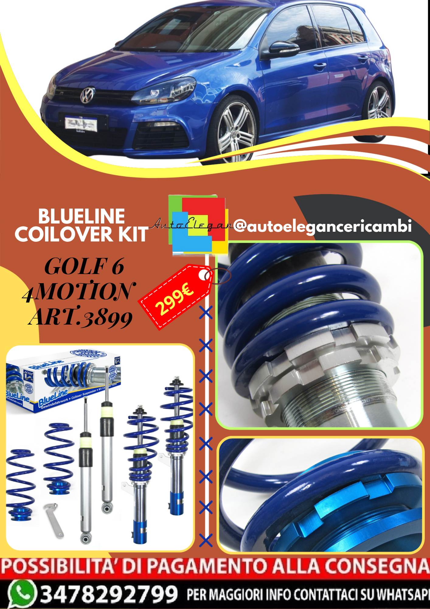 🎀Art.3899 Kit coilover sportivo BlueLine adatto per VW Golf 6 4Motion🎀