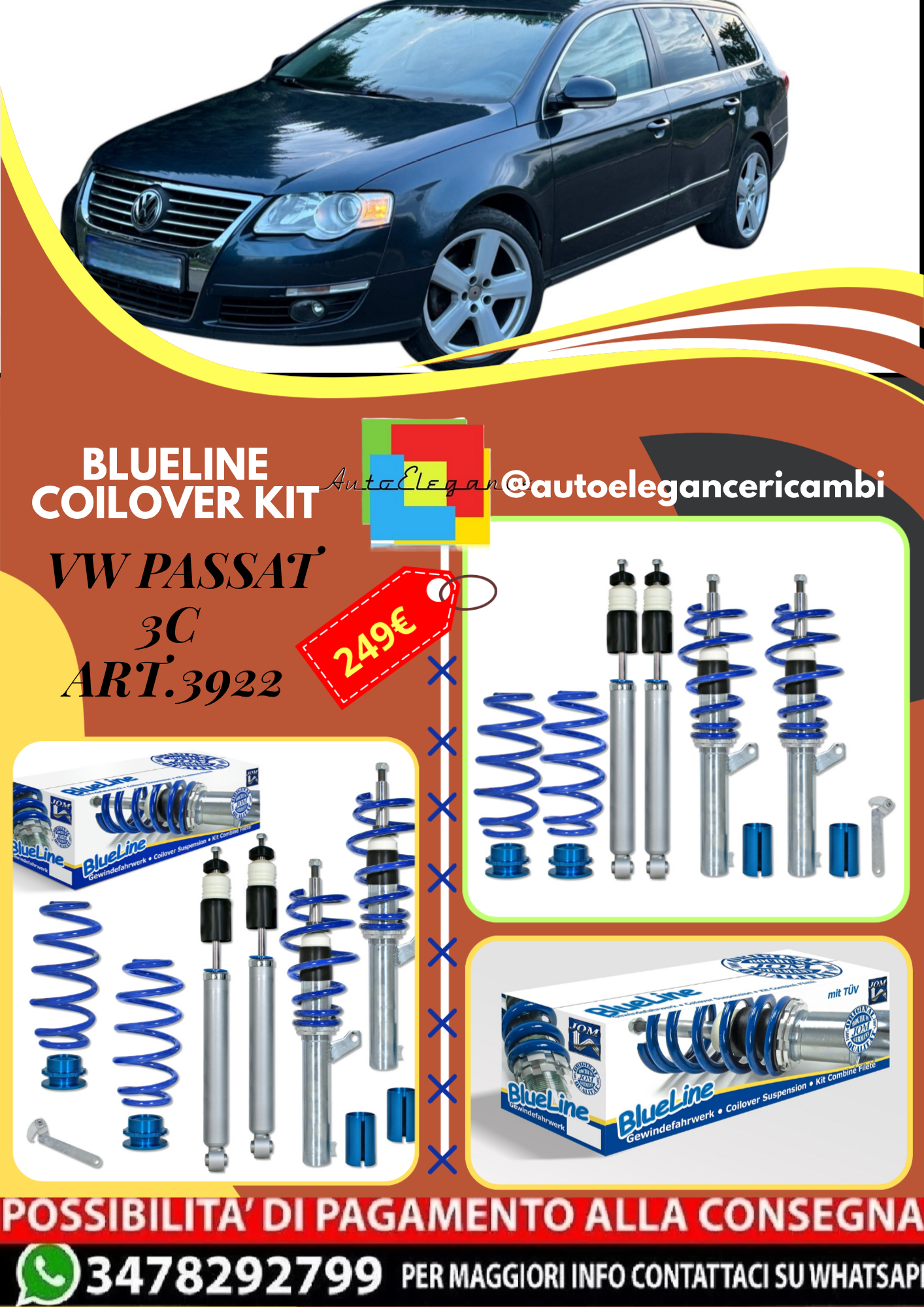 🎀Art.3922 Kit coilover sportivo BlueLine adatto per VW Passat 3C🎀
