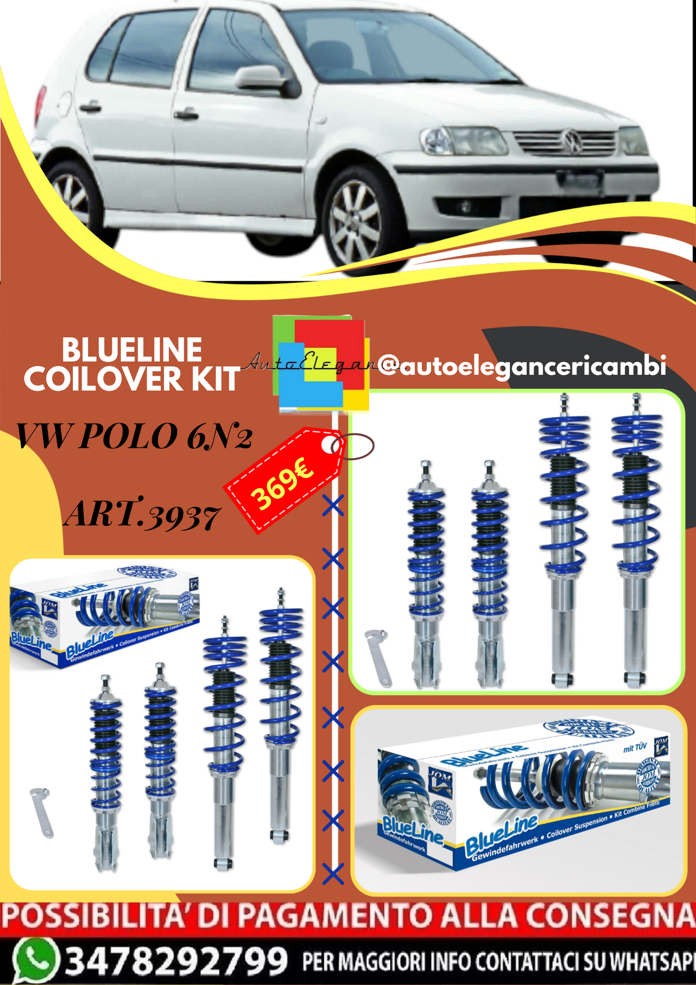 🎀Art.3937 Kit coilover sportivo BlueLine adatto per VW Polo 6N2 1999-2002🎀