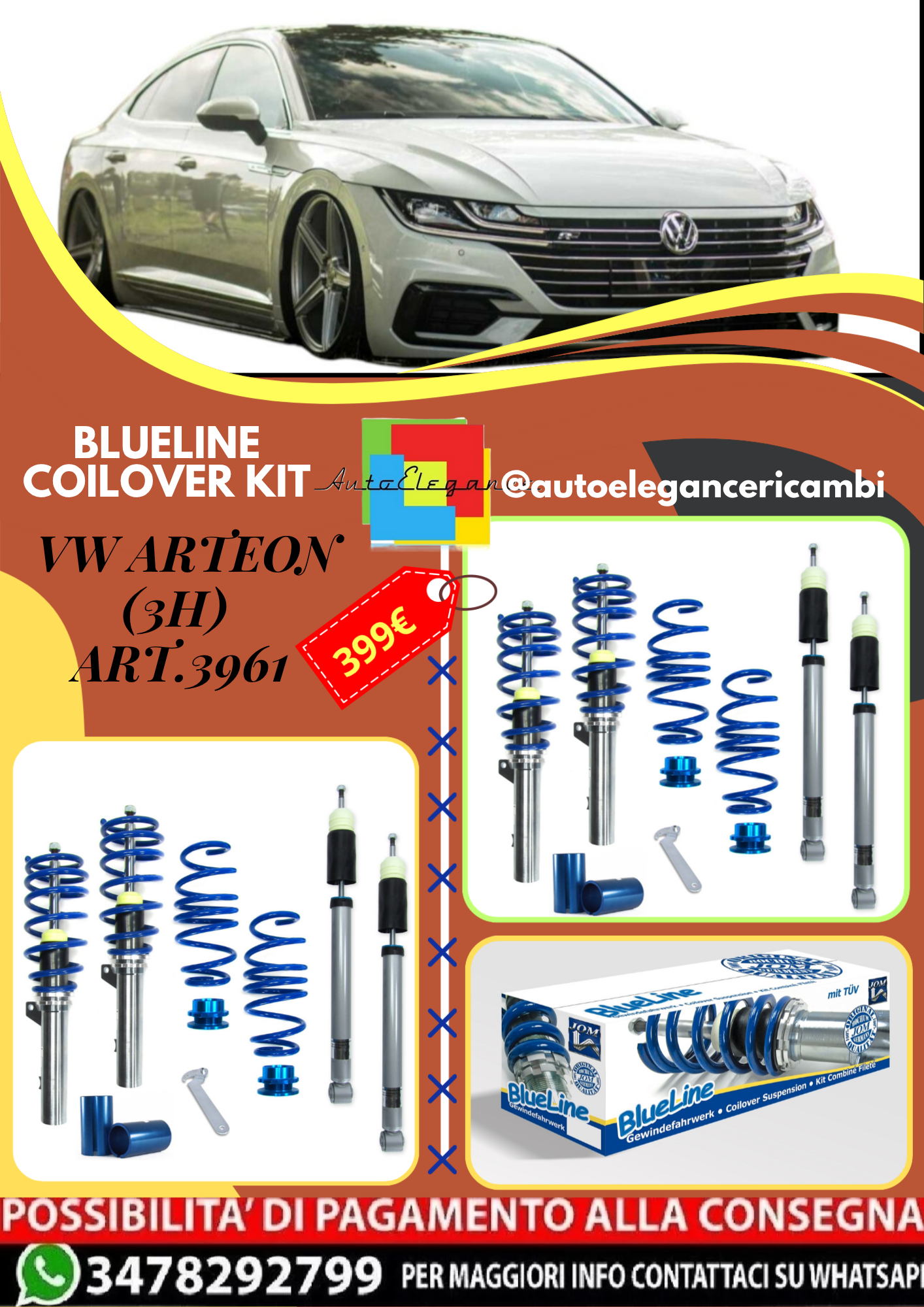 🎀Art.3961 Kit coilover sportivo BlueLine adatto per VW Arteon (3H) 1.5 🎀