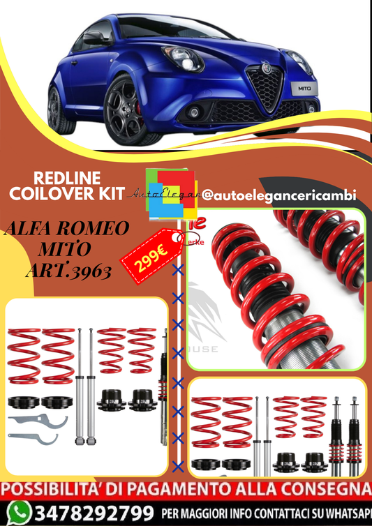 🎀Art.3966 Redline Kit assetto sportivo a ghiera adatto per Alfa Romeo MiTo 🎀