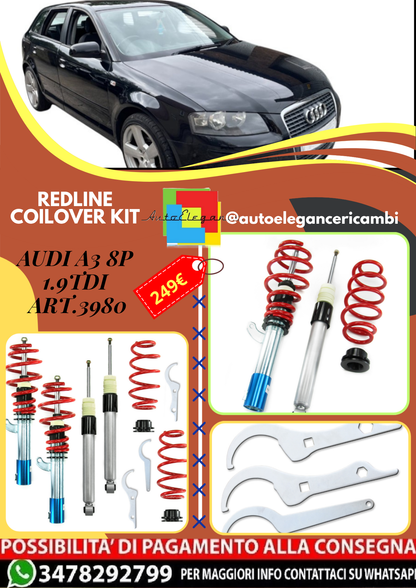 🎀Art.3980 Redline Kit assetto sportivo a ghiera adatto per Audi A3 8P 1.9TDi🎀