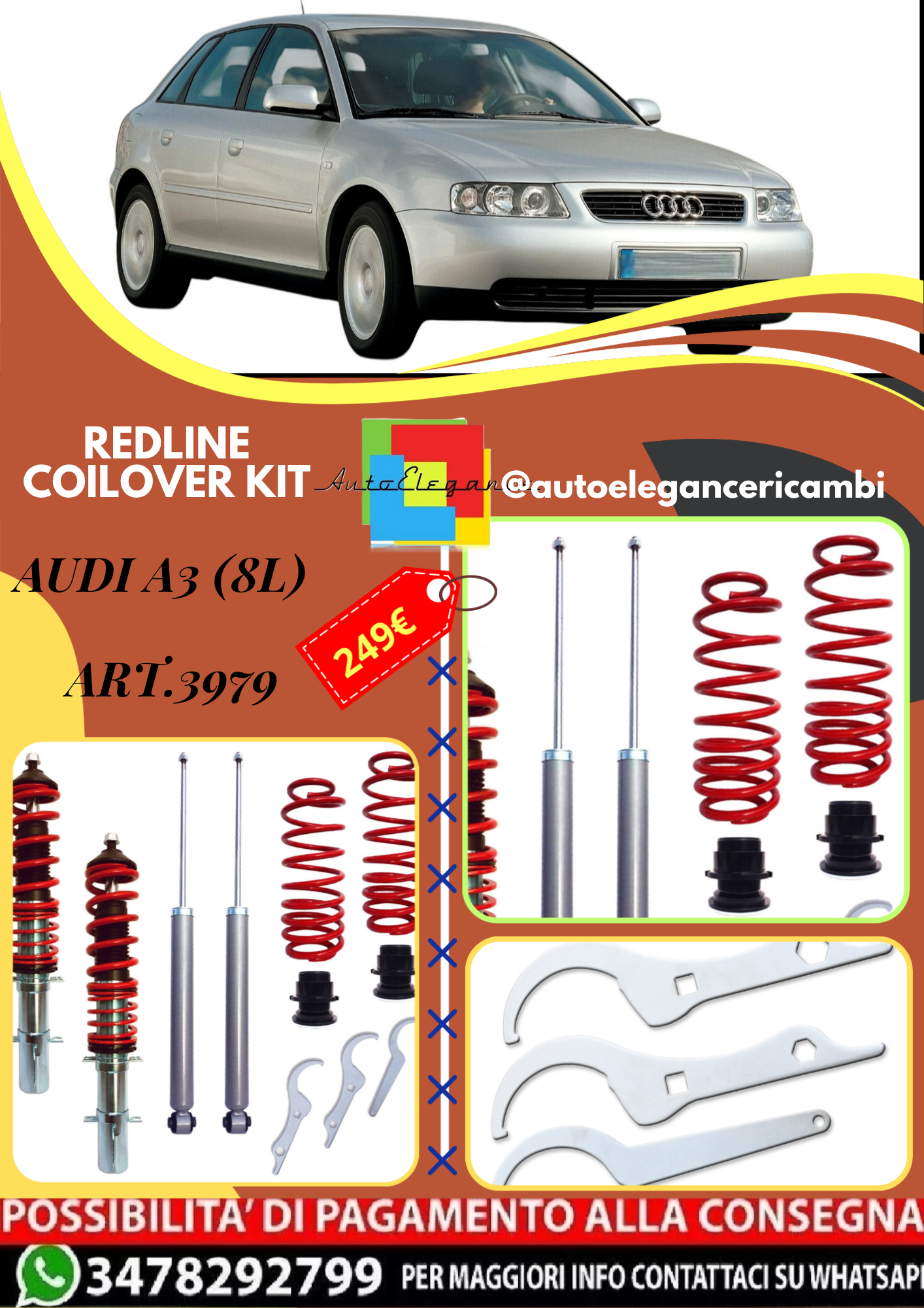 🎀Art.3979 Kit assetto sportivo a ghiera Redline adatto per Audi A3 (8L) 1.6🎀