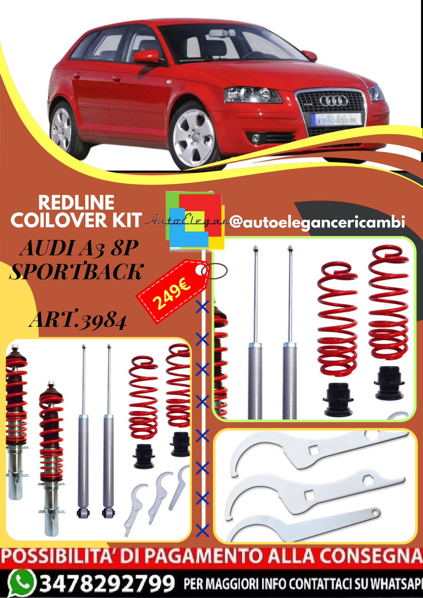 🎀Art.3984 Redline Kit assetto a ghiera adatto per Audi A3 8P Sportback🎀