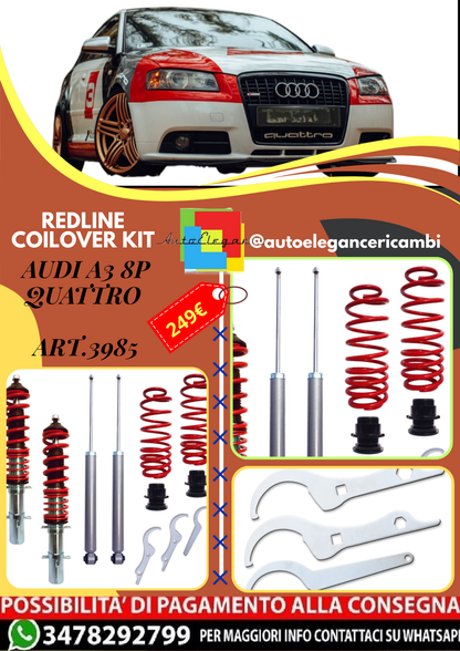 🎀Art.3985 Redline Kit assetto sportivo a ghiera adatto per Audi A3 8P Quattro🎀