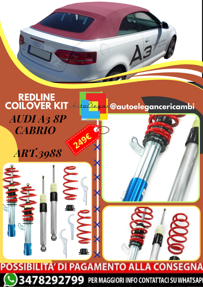 🎀Art.3988 Redline Kit assetto sportivo a ghiera adatto per Audi A3 8P Cabrio 🎀