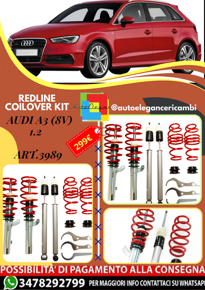 🎀Art.3989 Redline Coilover sportivo Kit adatto per Audi A3 (8V) 1.2 🎀