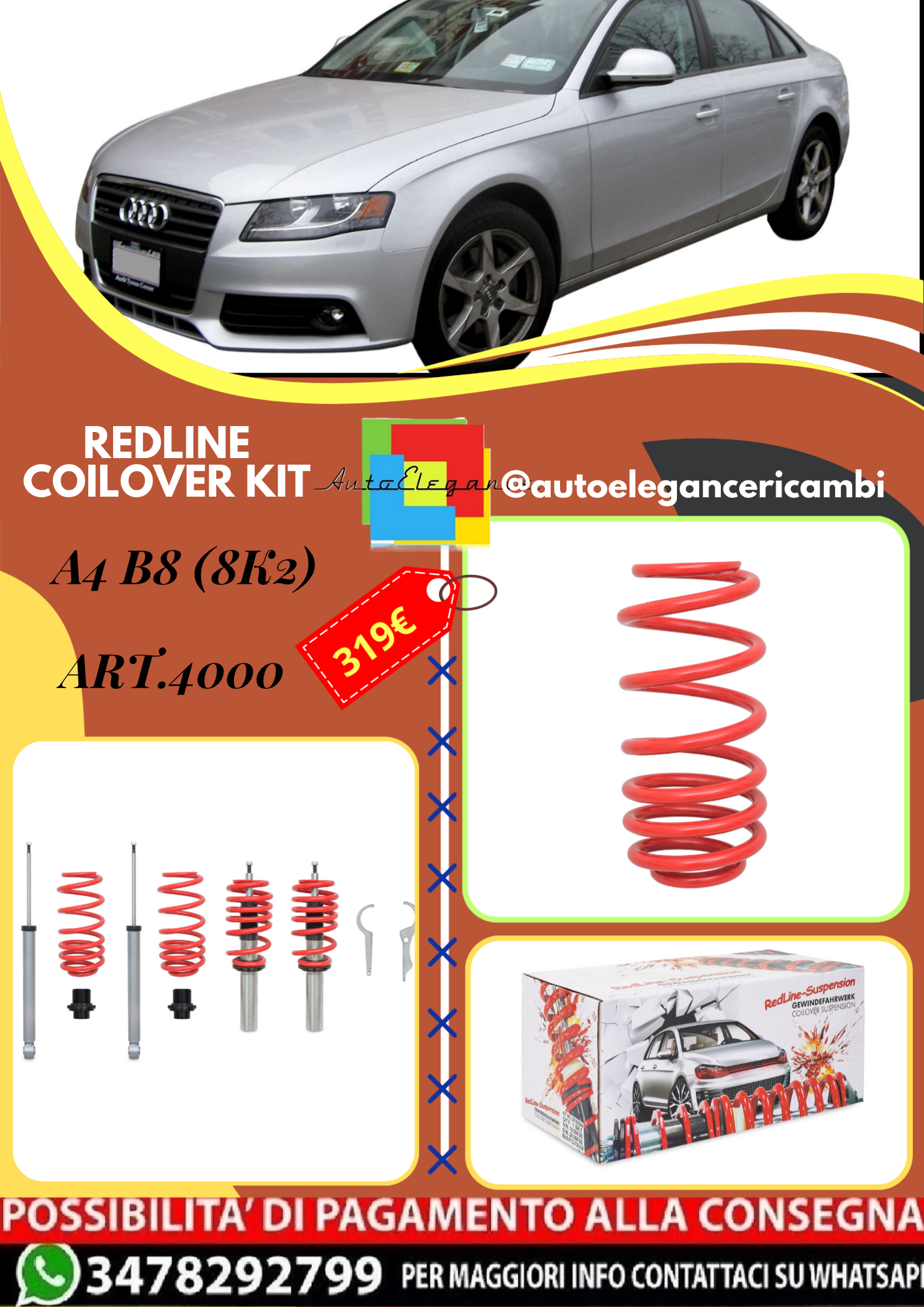 🎀Art.4000 Redline Kit coilover sportivo adatto per A4 B8 (8K2) Quattro 1.8 🎀