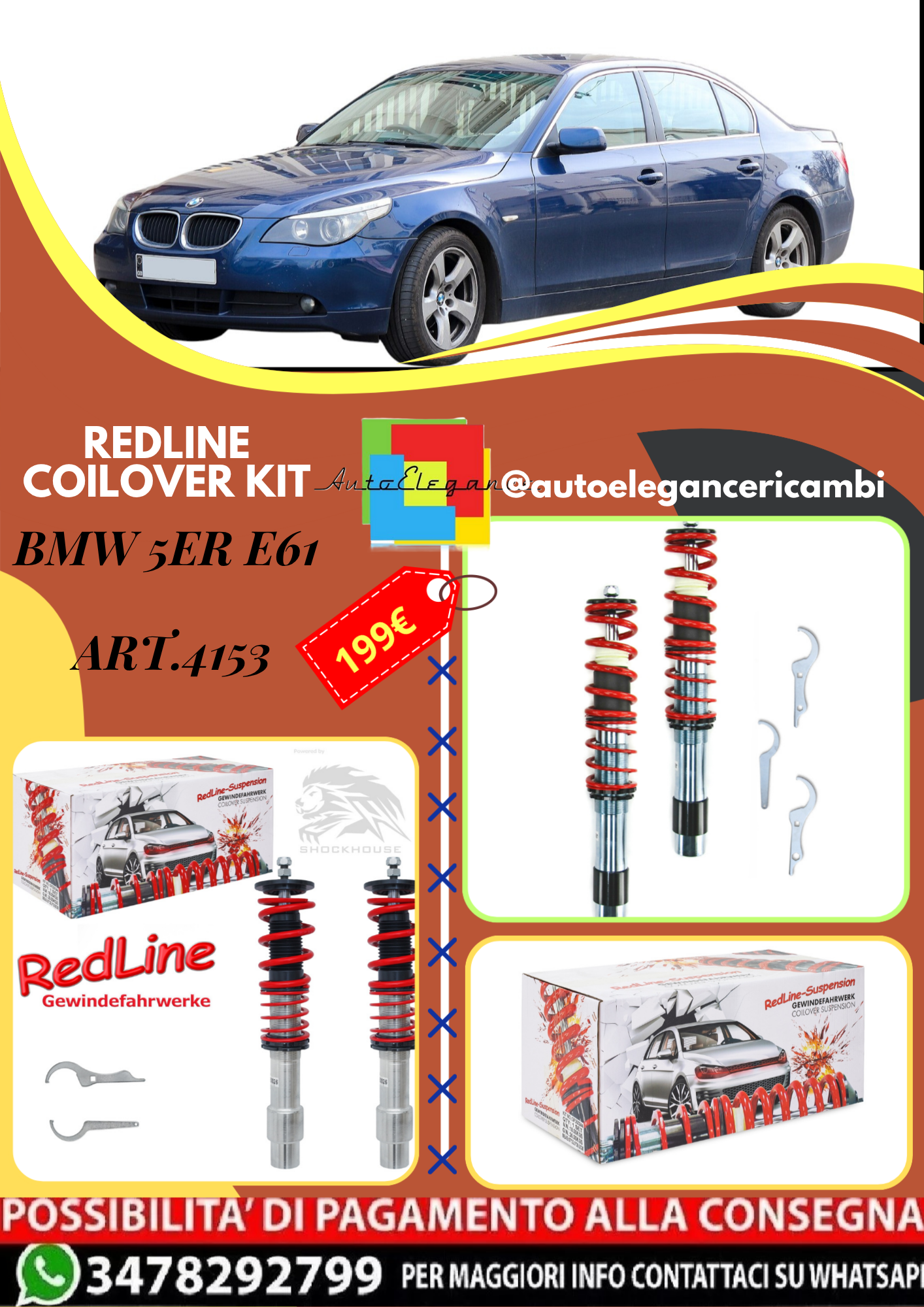 🎀Art.4153 Kit assetto a ghiera Redline adatto per BMW 5er E61 Touring🎀
