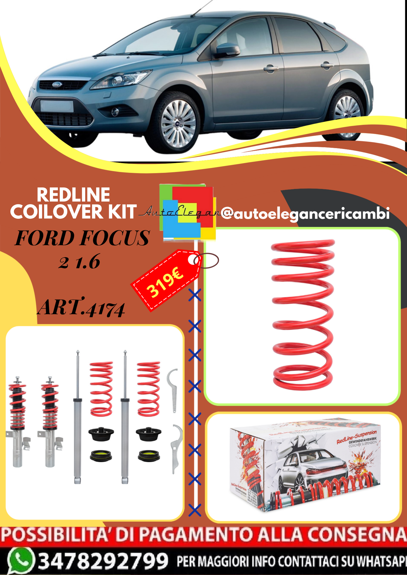 🎀Art.4174  Redline Coilover sportivo Kit adatto per Ford Focus 2 1.6🎀