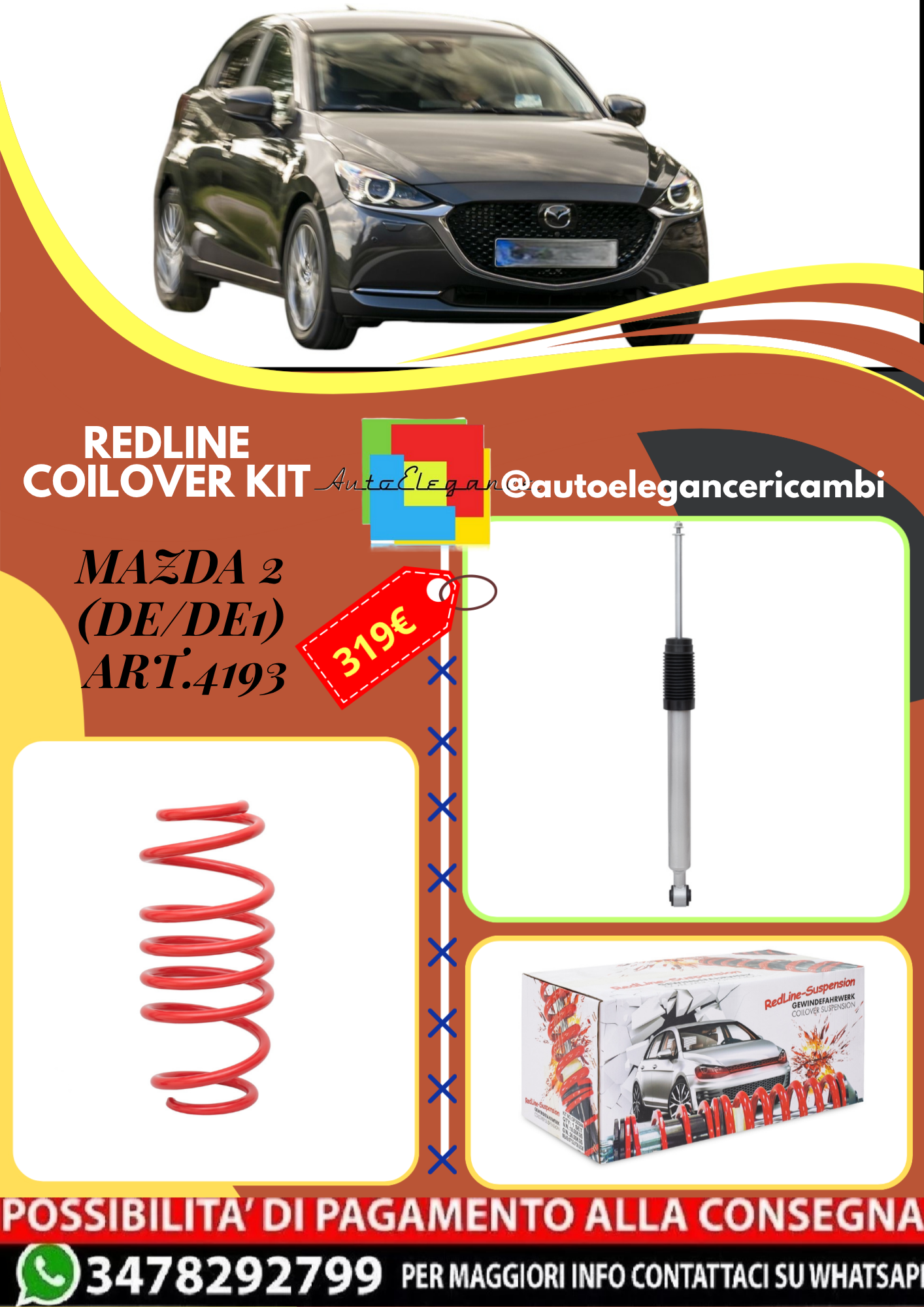 🎀Art.4193 Kit coilover sportivo Redline adatto per Mazda 2 (DE/DE1) 🎀