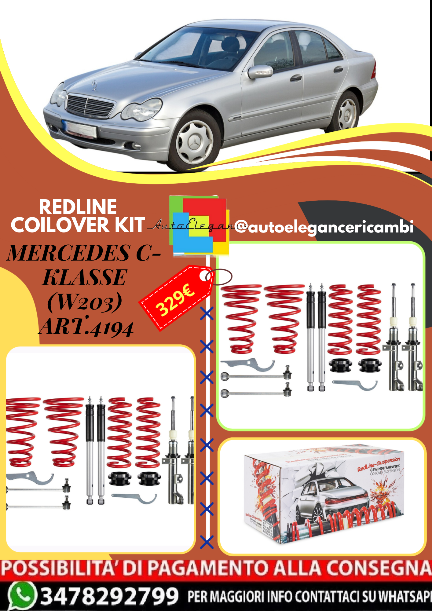 🎀Art.4194 Kit assetto sportivo Redline adatto per Mercedes C- Klasse (W203) 🎀