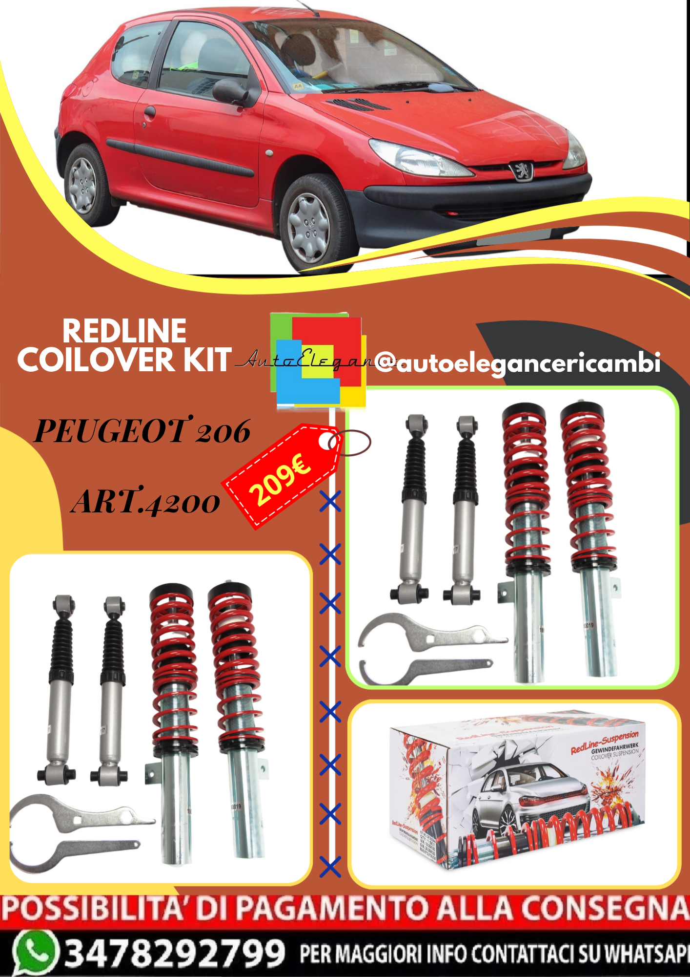 🎀Art.4200 Kit assetto sportivo a ghiera Redline adatto per Peugeot 206🎀