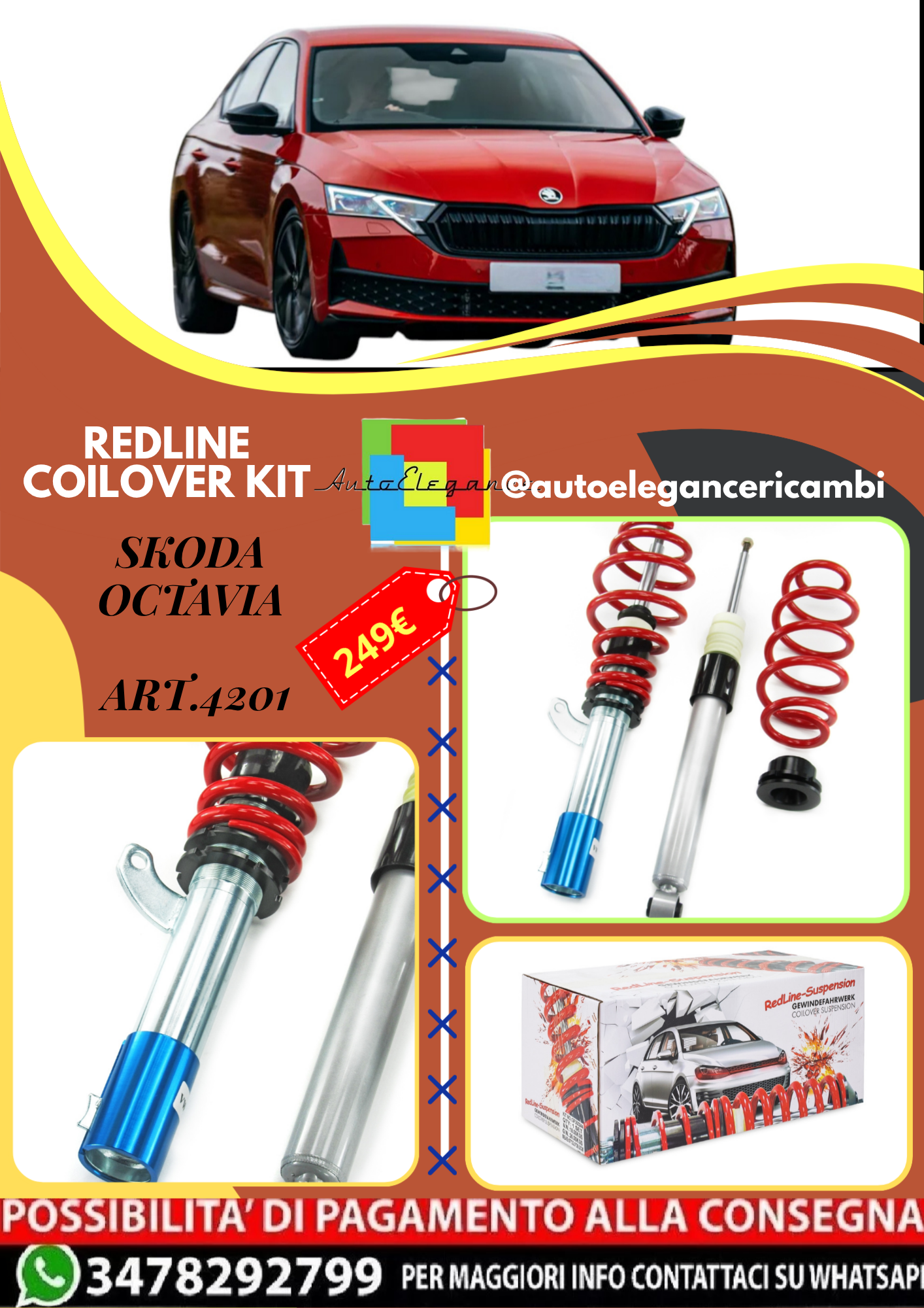 🎀Art.4201 Redline Kit assetto sportivo adatto per Skoda Octavia/ Kombi 1Z 🎀