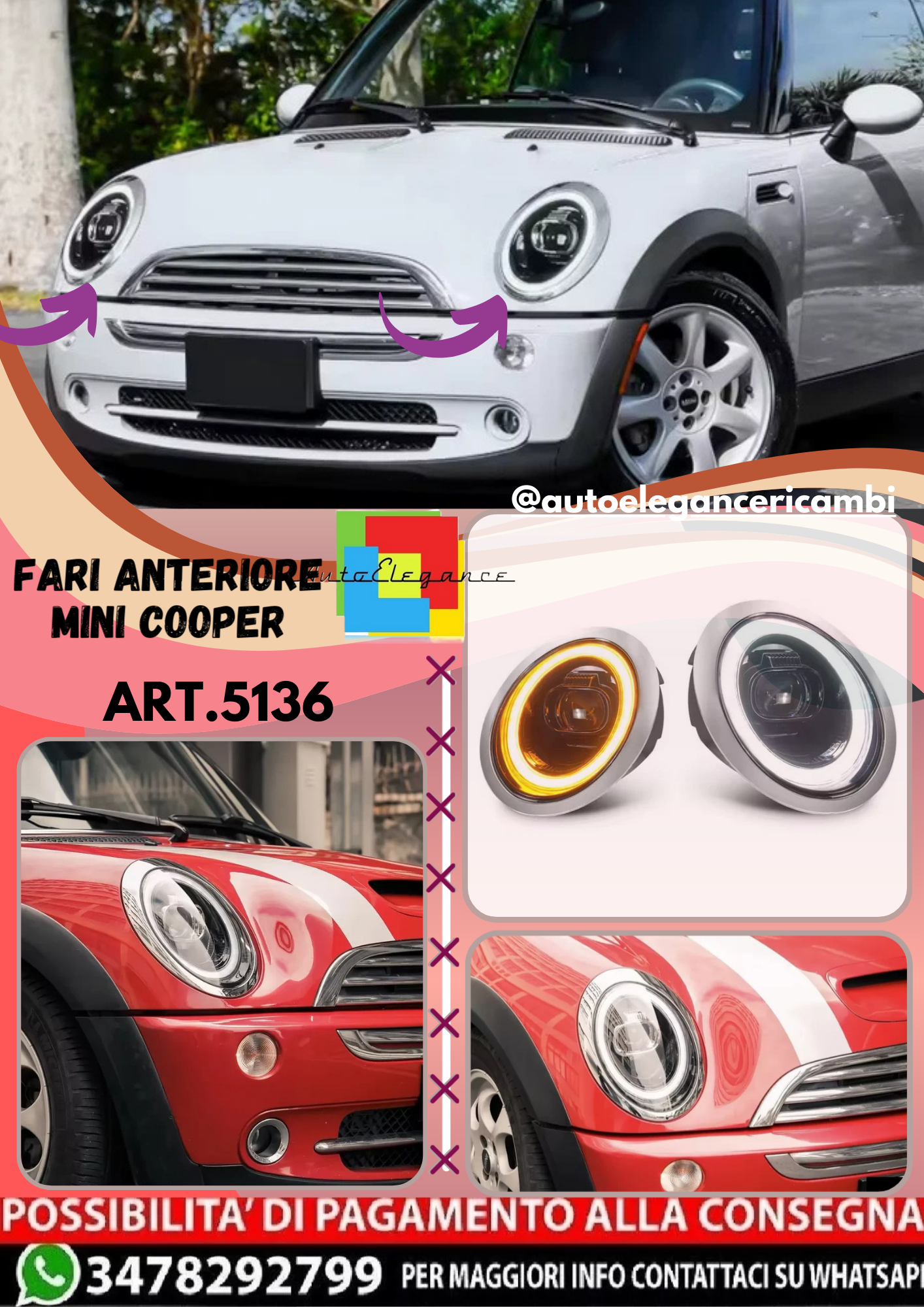 💫ART.5136 Fari Anteriore Mini Cooper R50 R52 R53 2001-2007💫