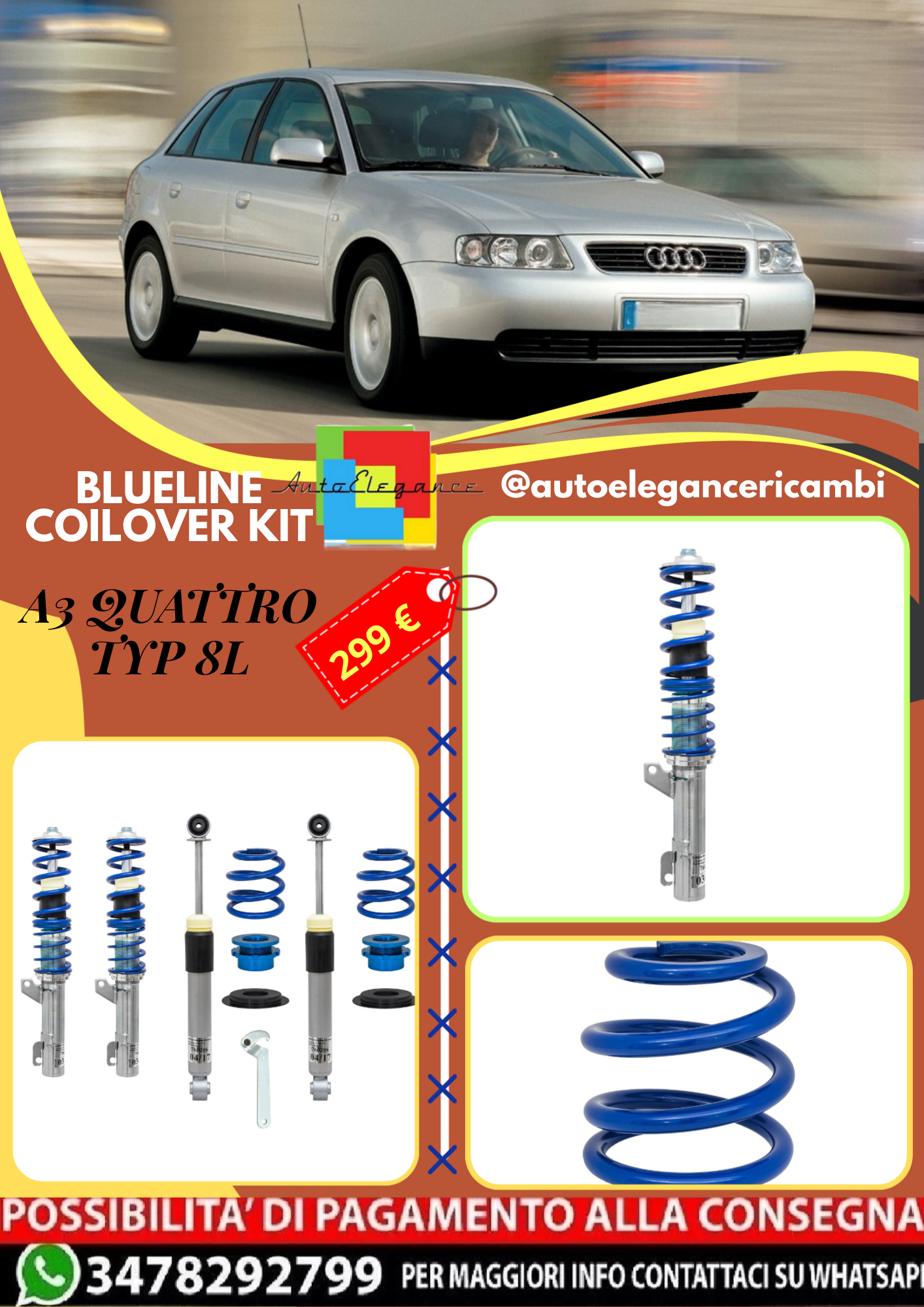 🎀Art.3289 Kit coilover sportivo BlueLine adatto per A3 Quattro Typ 8L 🎀