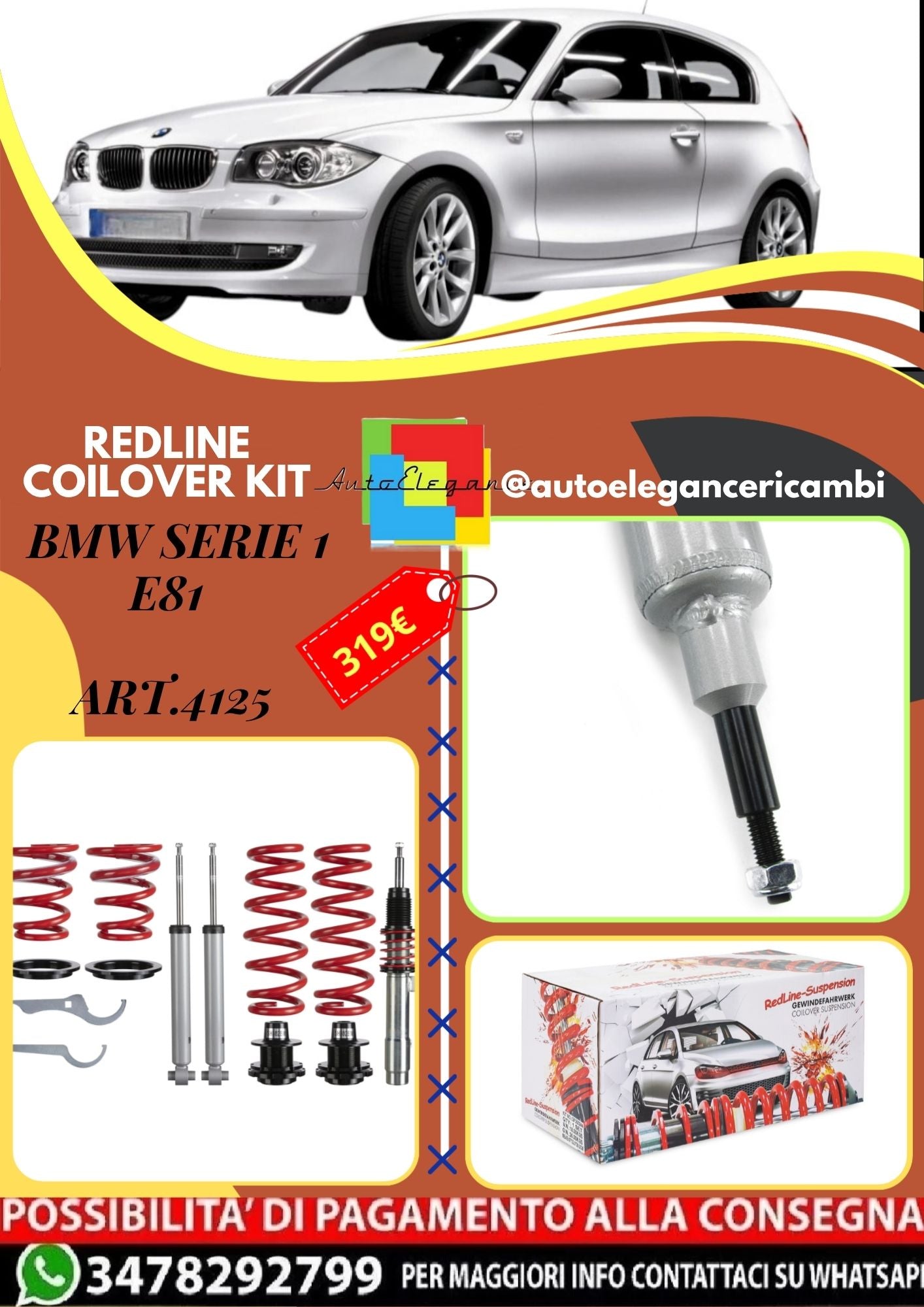🎀Art.4125 Kit assetto sportivo a ghiera Redline adatto per BMW serie 1 E81🎀