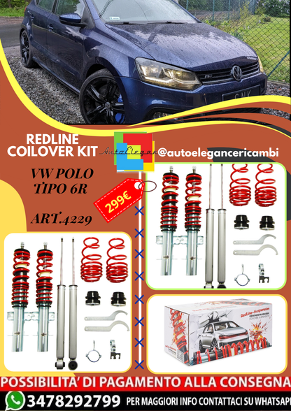 🎀Art.4229 Kit assetto sportive a ghiera Redline adatto per VW Polo tipo 6R 🎀