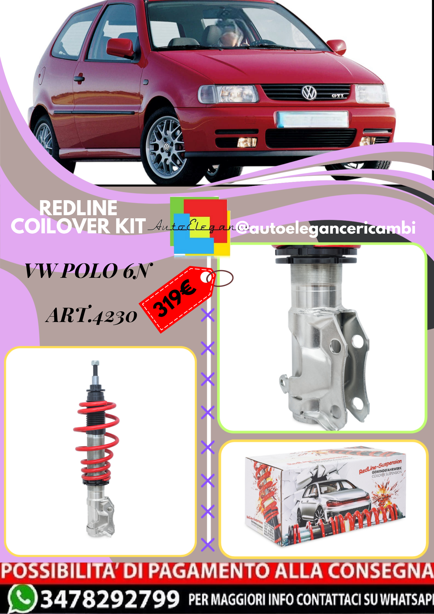 🎀Art.4230 Redline assetto sportivo adatto per VW Polo 6N e 6N2 (Facelift)🎀