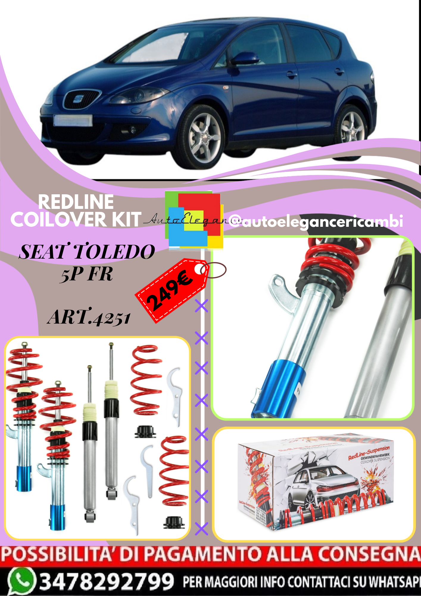🎀Art.4251 Kit assetto sportivo Redline adatto per Seat Toledo 5P FR🎀