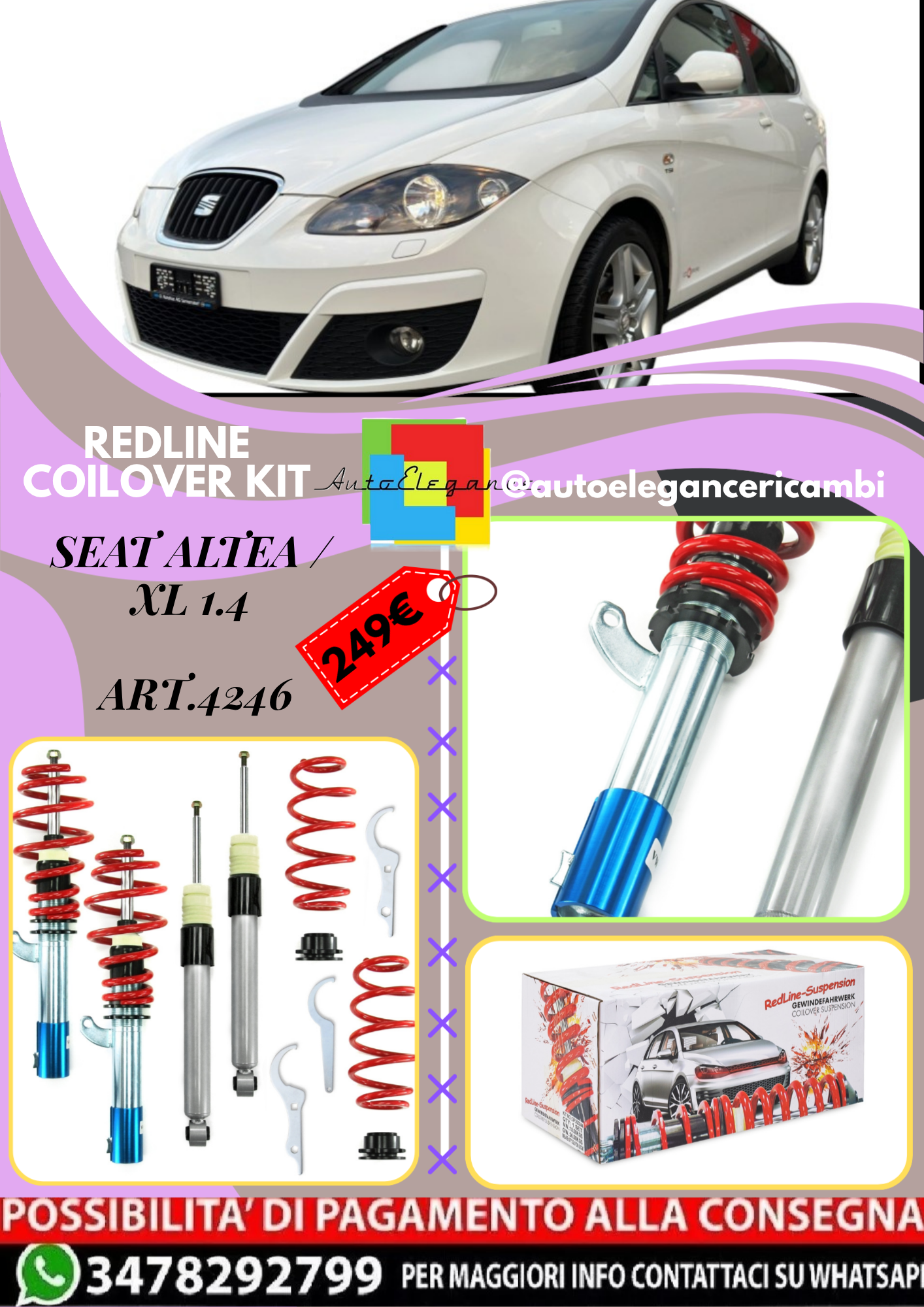 🎀Art.4246 Kit assetto sportivo Redline adatto per Seat Altea / XL 1.4 🎀