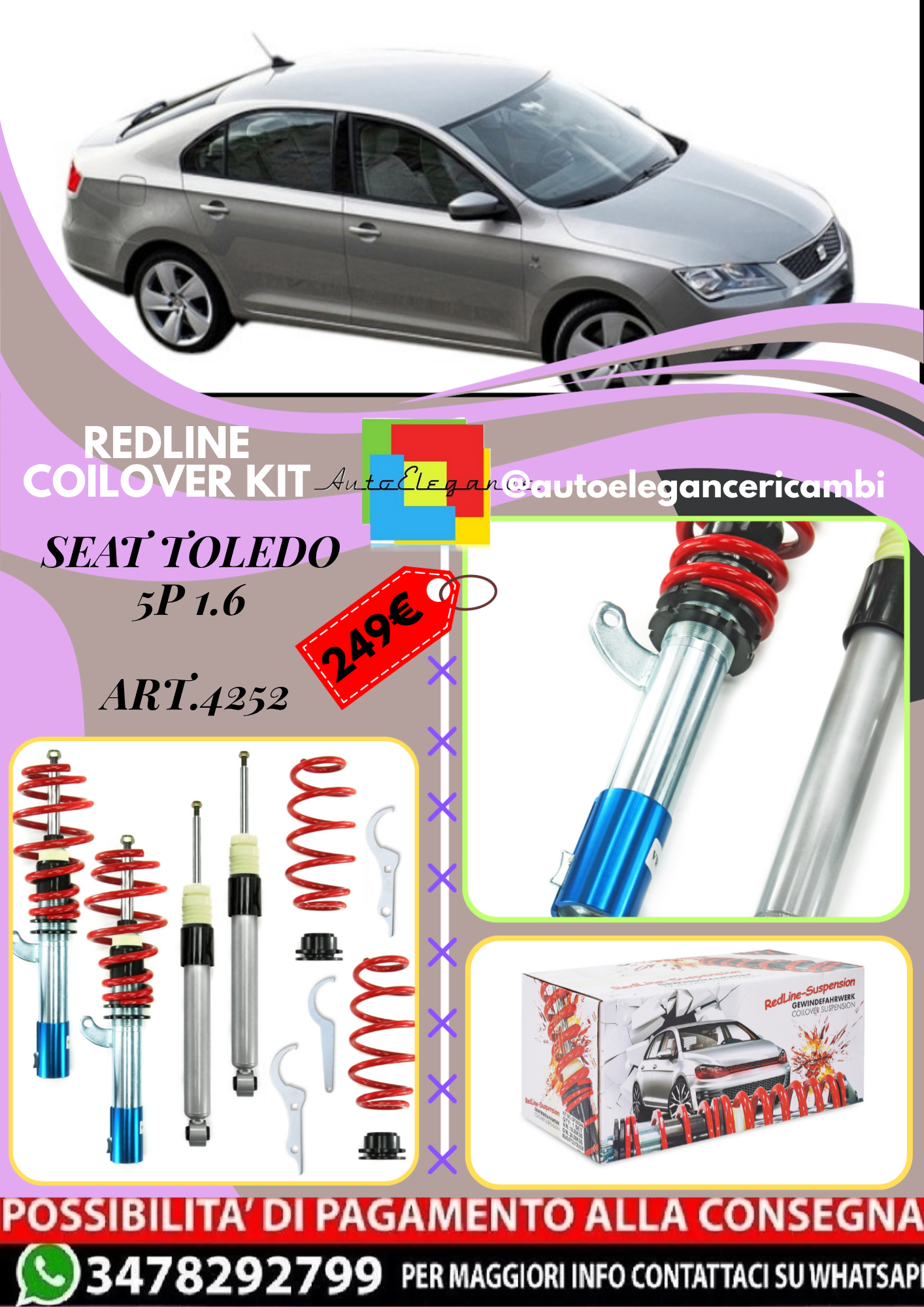 🎀Art.4252 Kit assetto sportivo Redline adatto per Seat Toledo 5P 1.6🎀