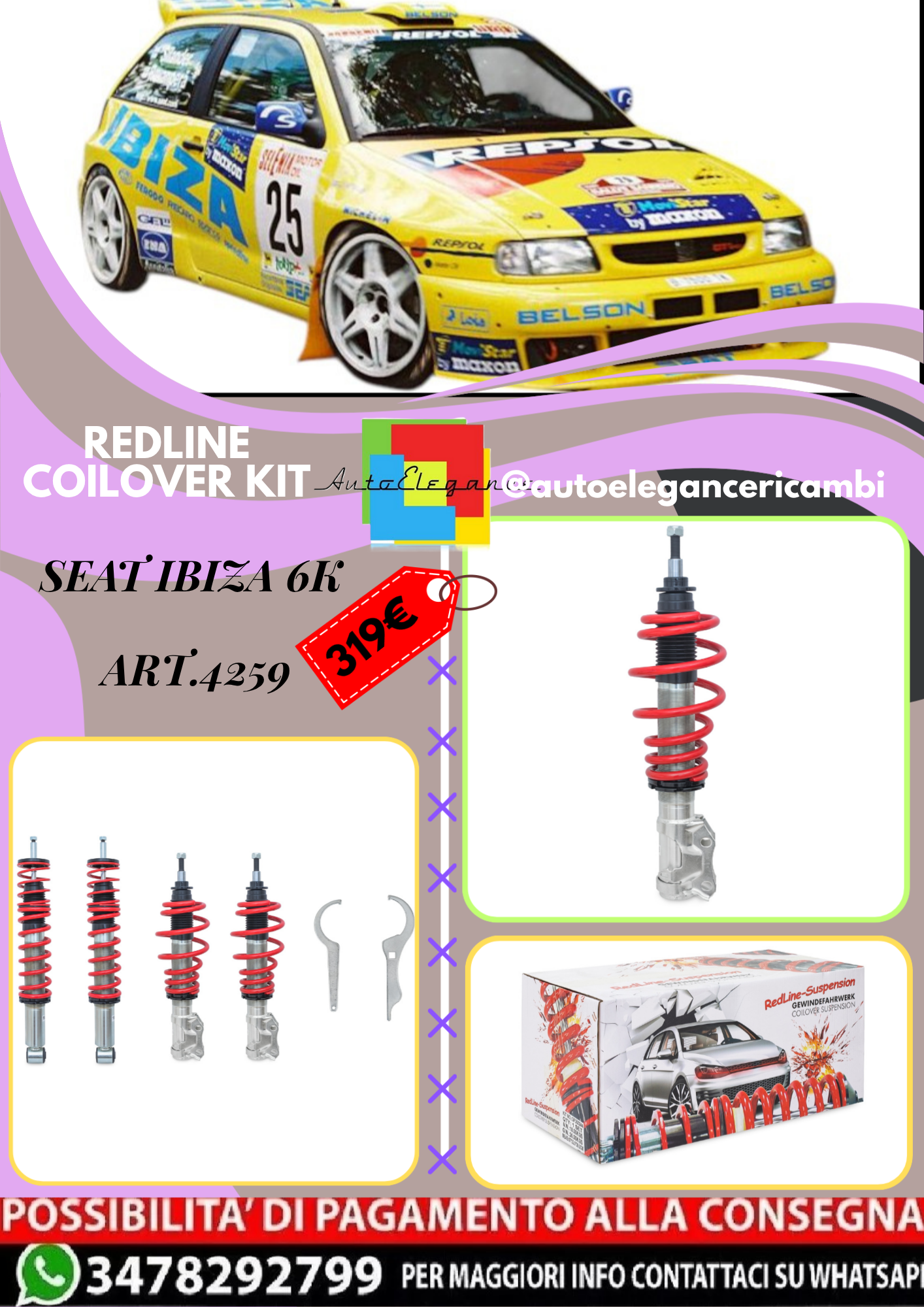 🎀Art.4259 Kit assetto sportivo a ghiera Redline adatto per Seat Ibiza 6K🎀