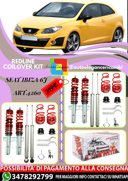 🎀Art.4260 Kit assetto sportivo a ghiera Redline adatto per Seat Ibiza tipo 6J🎀