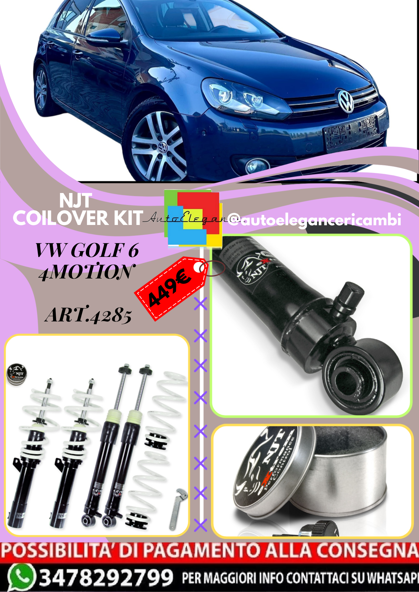 🎀Art.4285 Kit assetto sportivo NJT eXtreme adatto per VW Golf 6 4Motion 🎀