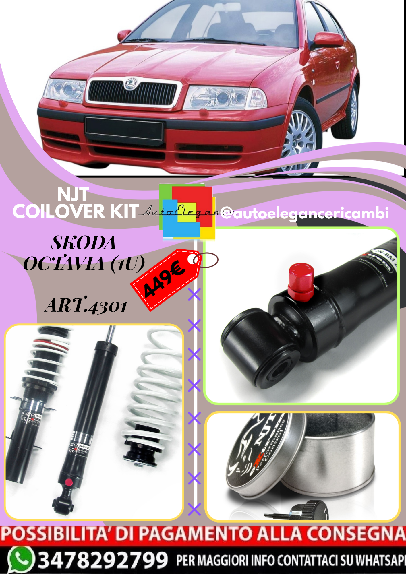 🎀Art.4301 Kit assetto sportivo NJT eXtreme adatto per Skoda Octavia (1U)🎀