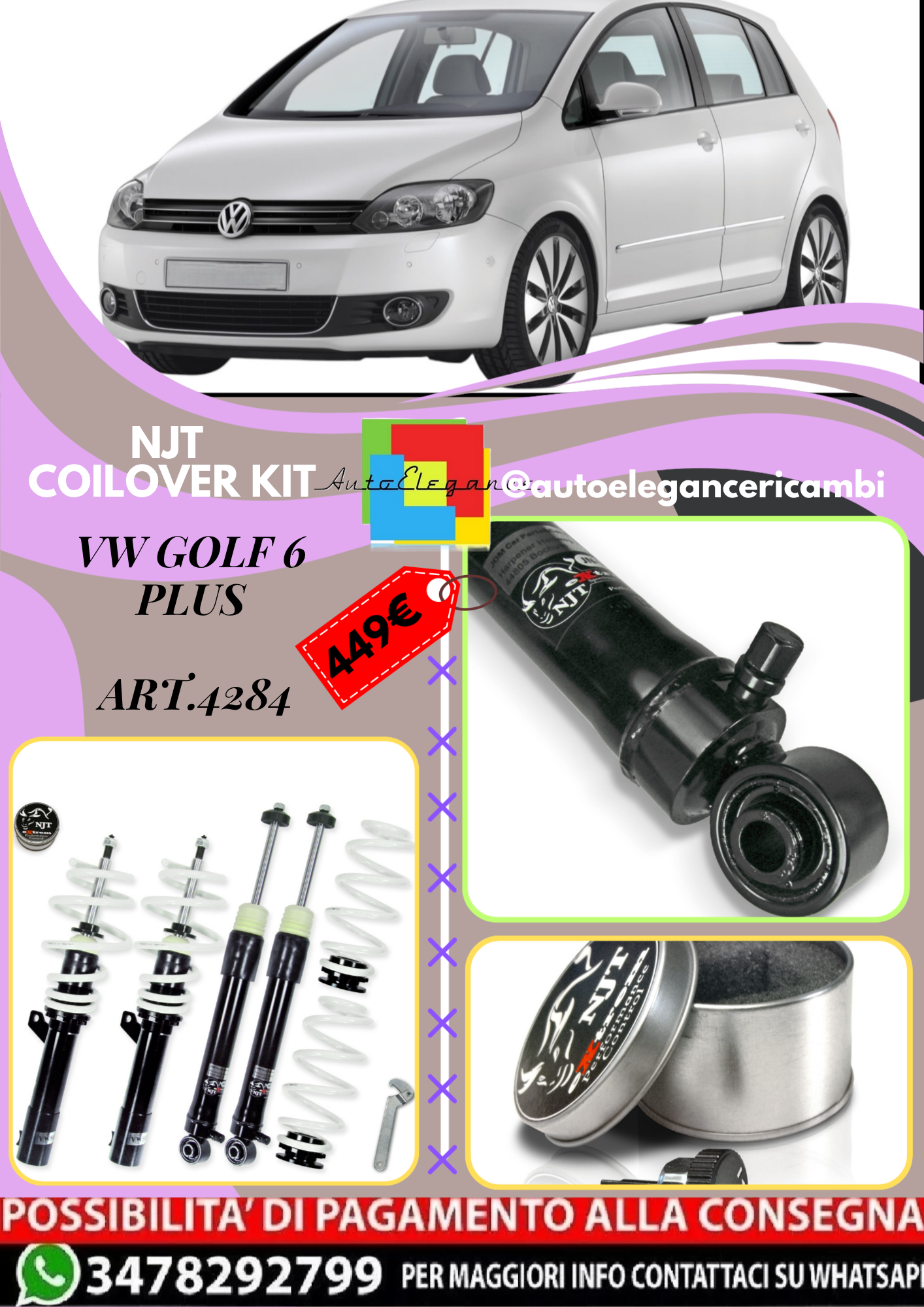 🎀Art.4284 Kit assetto sportivo NJT eXtreme adatto per VW Golf 6 Plus 🎀